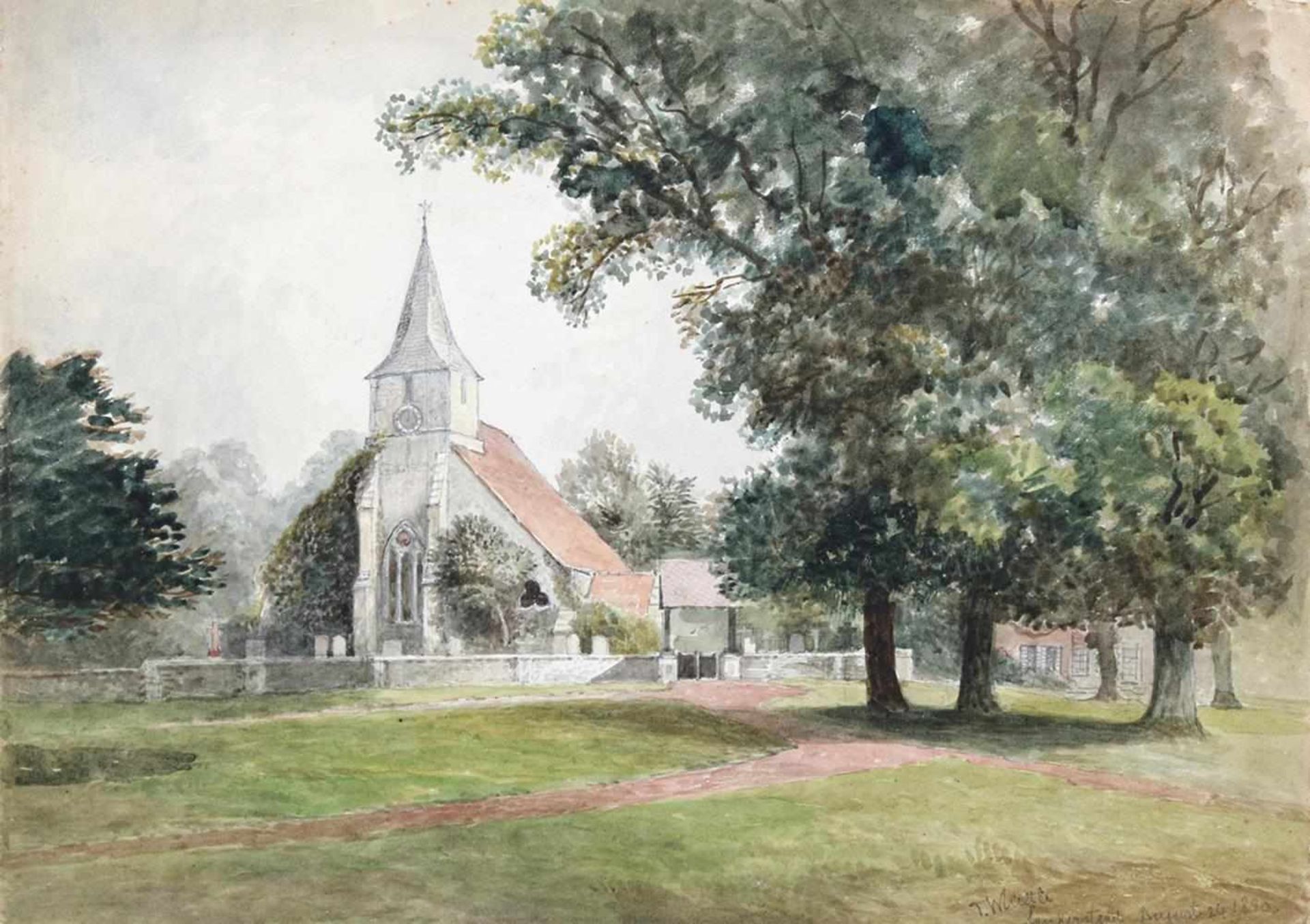 London Borough of Croydon.Sanderstrud Church near Croydon. Aquarell über Bleistift v. T.Whittle,