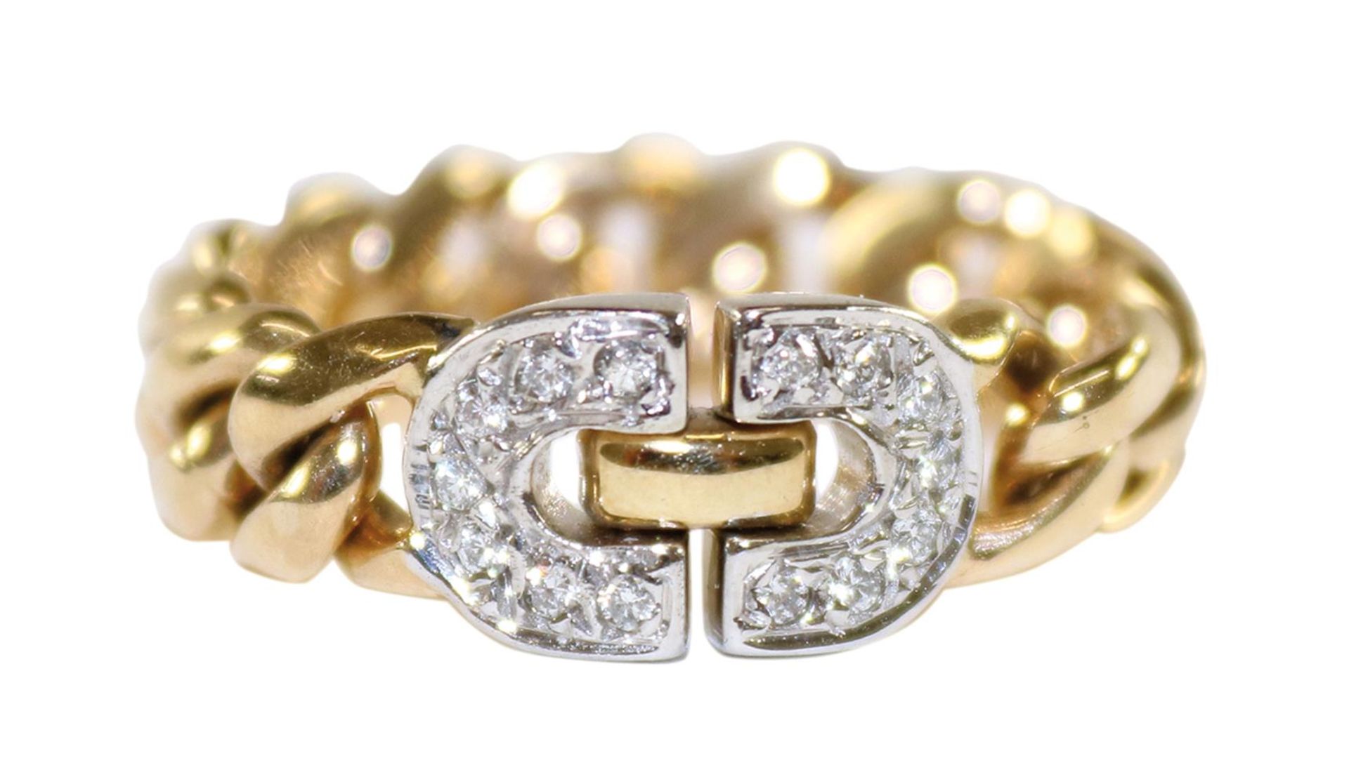 Kettenring Diamant 585 GG.Ring aus Kettengliedern in Gelbgold mit Diamantbesatz von 0,1 ct.