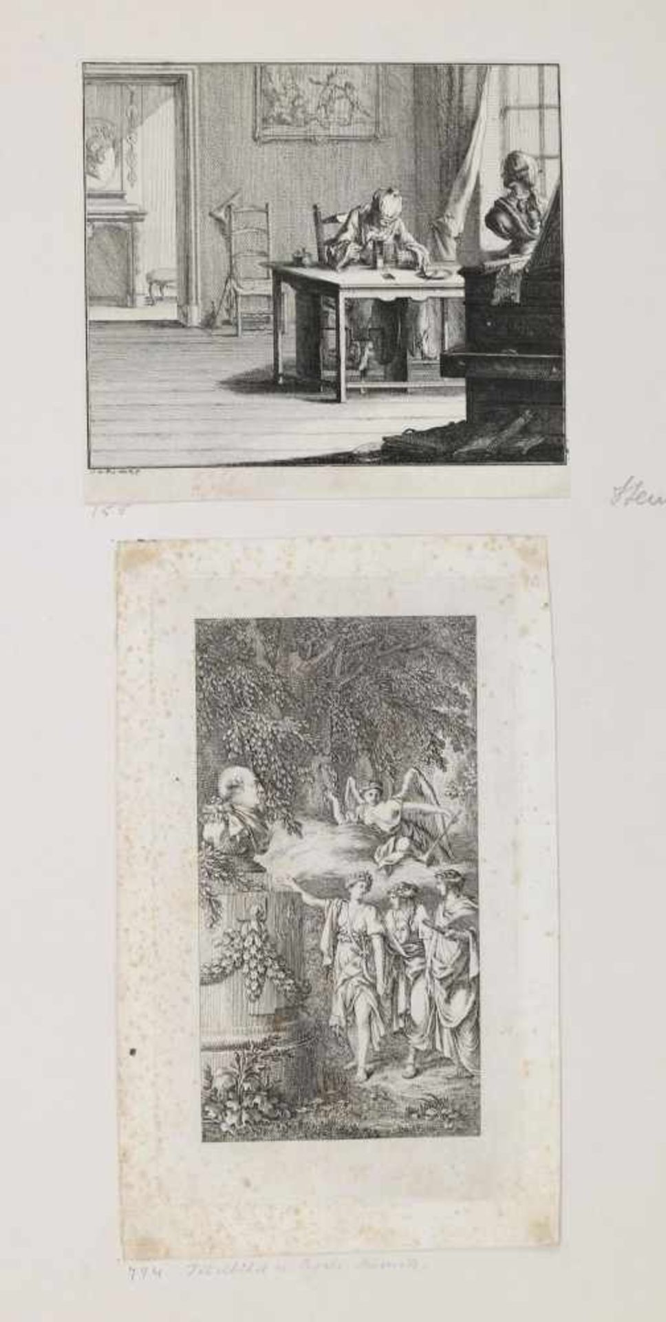 Buchillustrationen.9 Kartonbl. mit 45 mont. Buchillustrationen. Kupferstiche, ca. 1773-1800. 16°- - Bild 5 aus 7