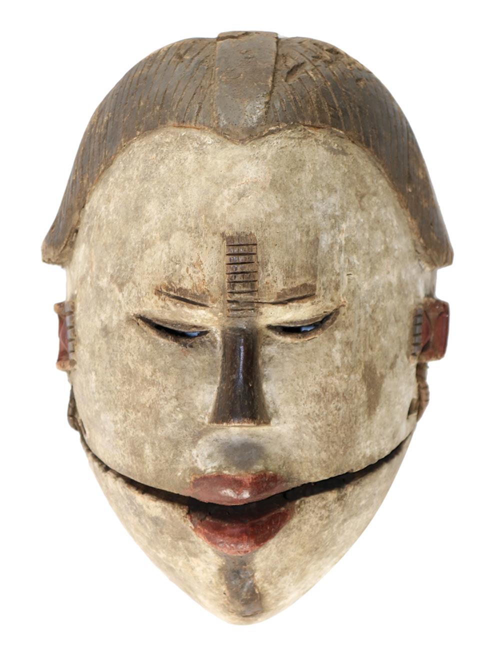 Ogoni Nigeria MaskeOgoni Nigeria Maske mit Klappkiefer. Farbfassung in schwarz, weiss uOgon