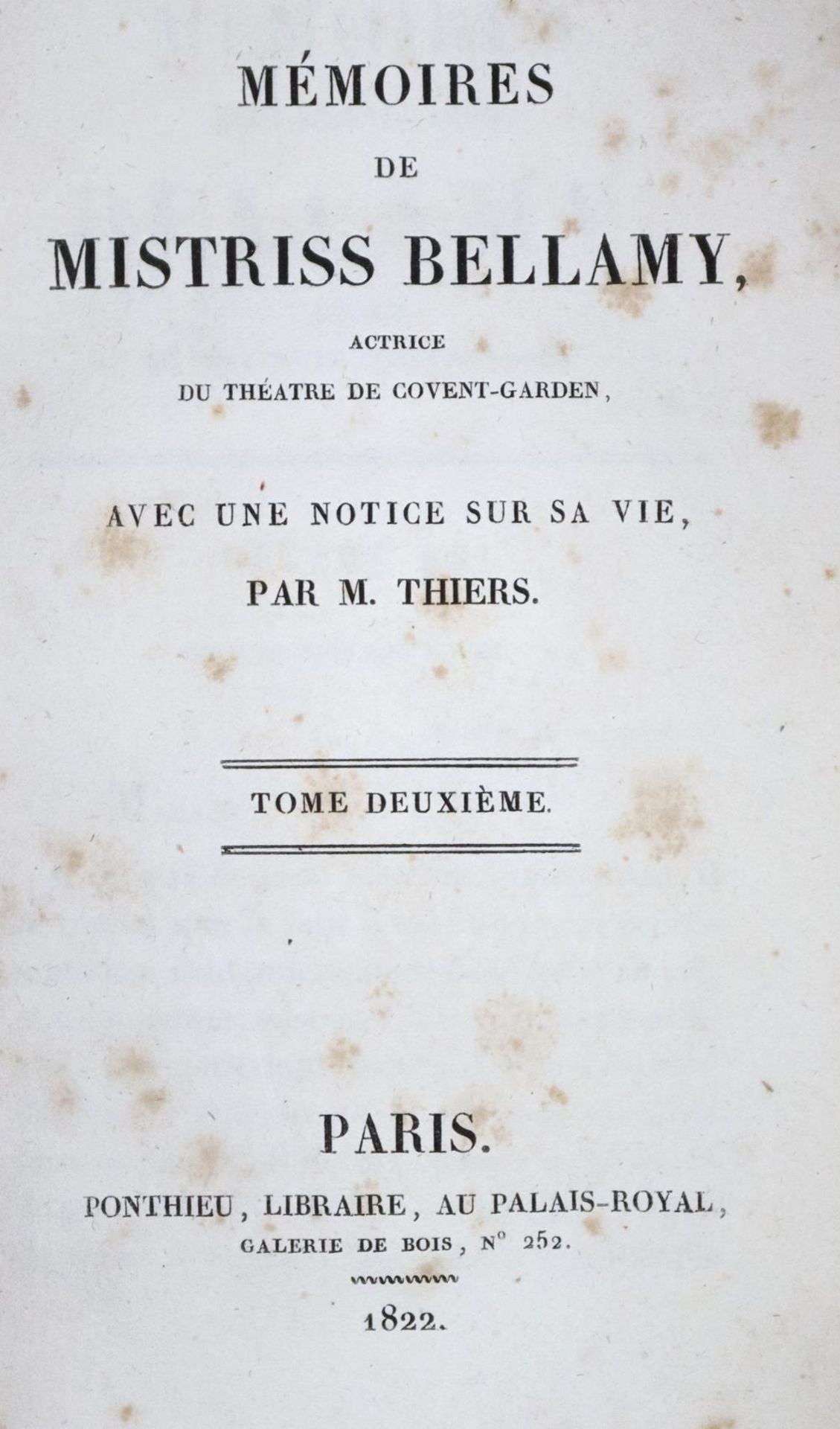 Bellamy,(G.A.).Bellamy,(G.A.). Memoires de Mistriss Bellamy, actrice du theatre de CoveBell