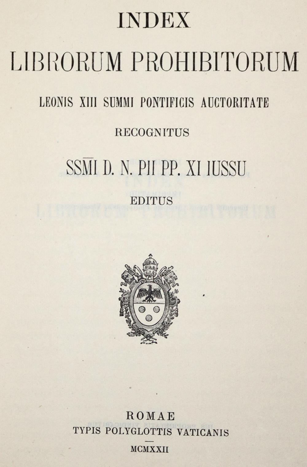 IndexIndex libri prohibitorum. Leonis XIII summi pontificus auctoritate recognitus. PiiInde