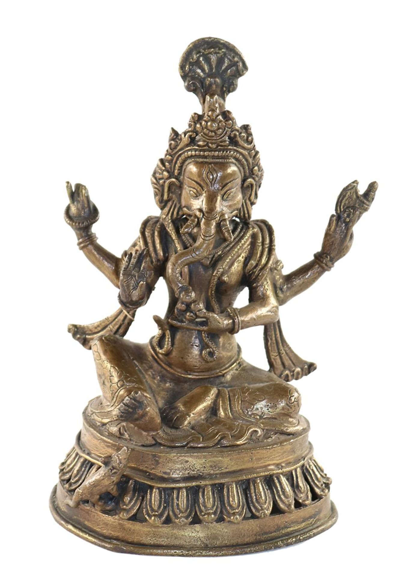 Ganesha BronzeGanesha Bronze Wohl Indien 20.Jhdt. Auf Lotusthron sitzend. Die Ratte zuGanes