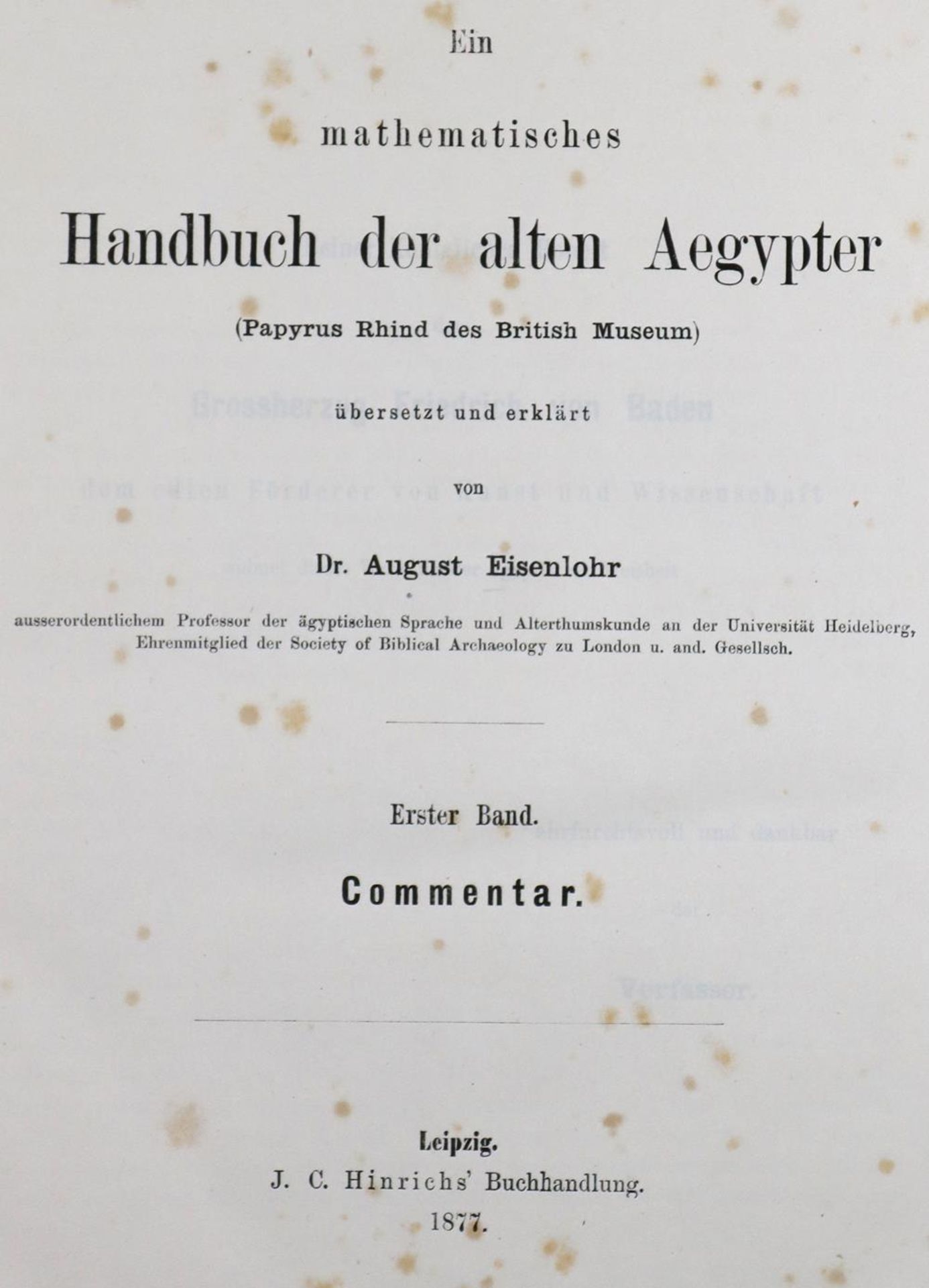 Eisenlohr,A.Eisenlohr,A. Ein mathematisches Handbuch der alten Aegypter (Papyrus RhindEisen