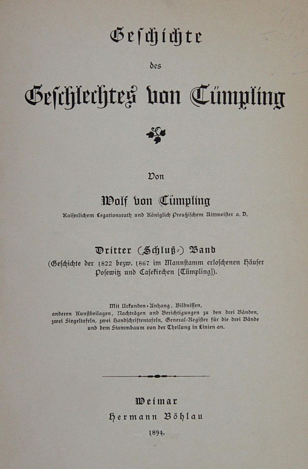 Tümpling,W.v.Tümpling,W.v. Geschichte des Geschlechtes von Tümpling. Bd. 3 (von 3).Tümp