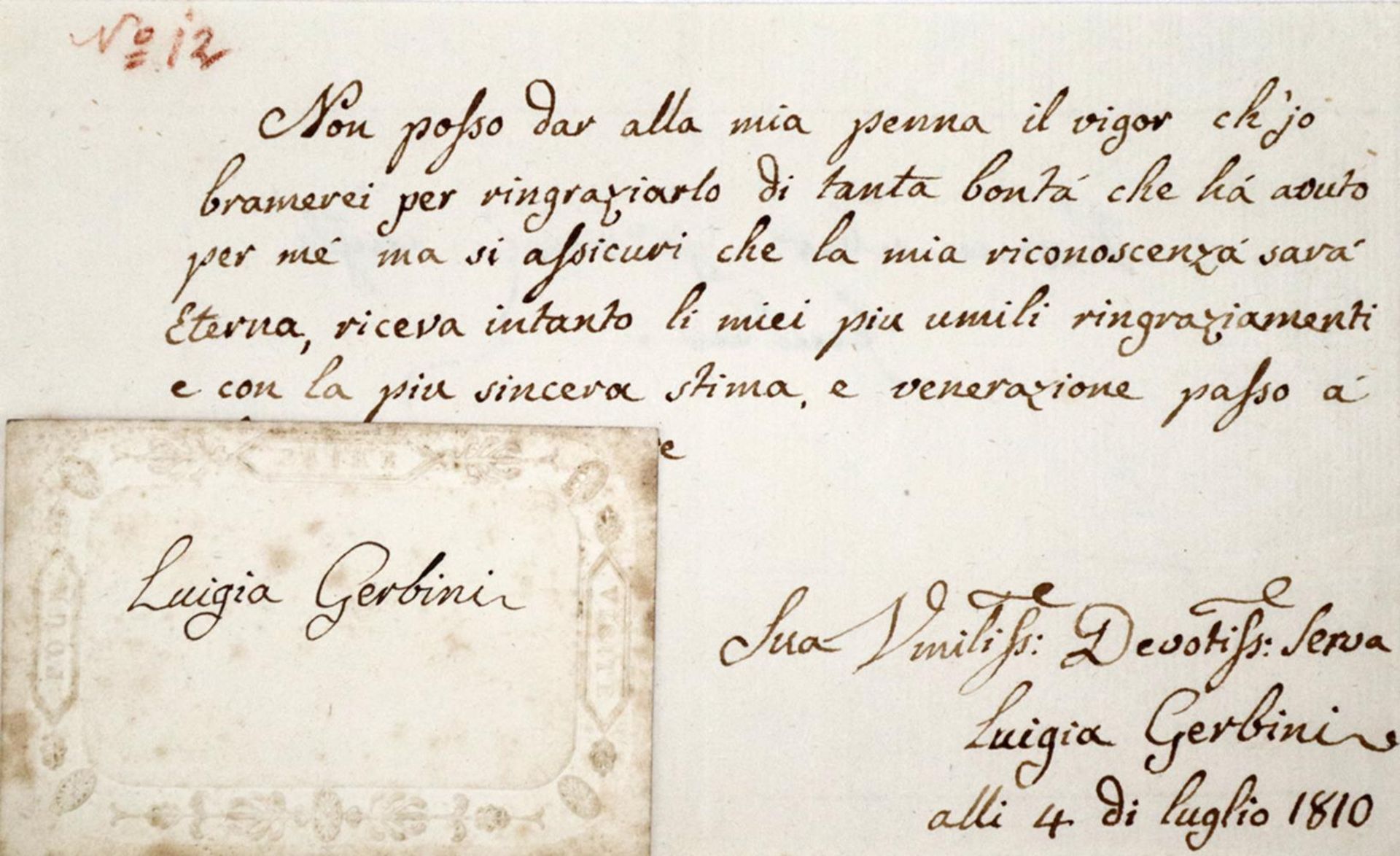 Gerbini, LuigiaGerbini, Luigia (1770 Turin - ?, Violinistin und Sängerin). Eh. Notiz vGerb