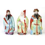 3 chinesische Weise Fu, Lu3 chinesische Weise Fu, Lu u. Chou Xin. Polychrom bemalte Por3 ch