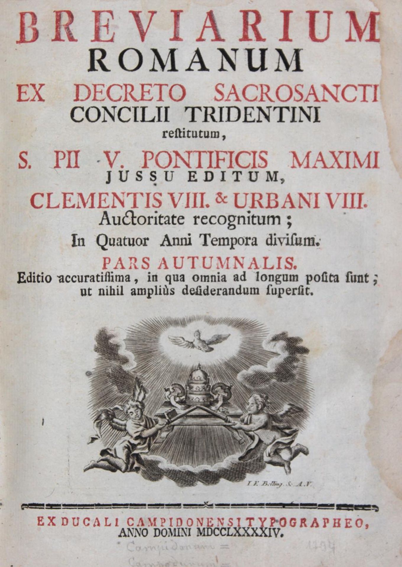 Breviarium Romanum.Breviarium Romanum. Sammlung von 4 Teilbänden. 8°-Gr.8°. Ldrbde.Brevi - Bild 2 aus 2