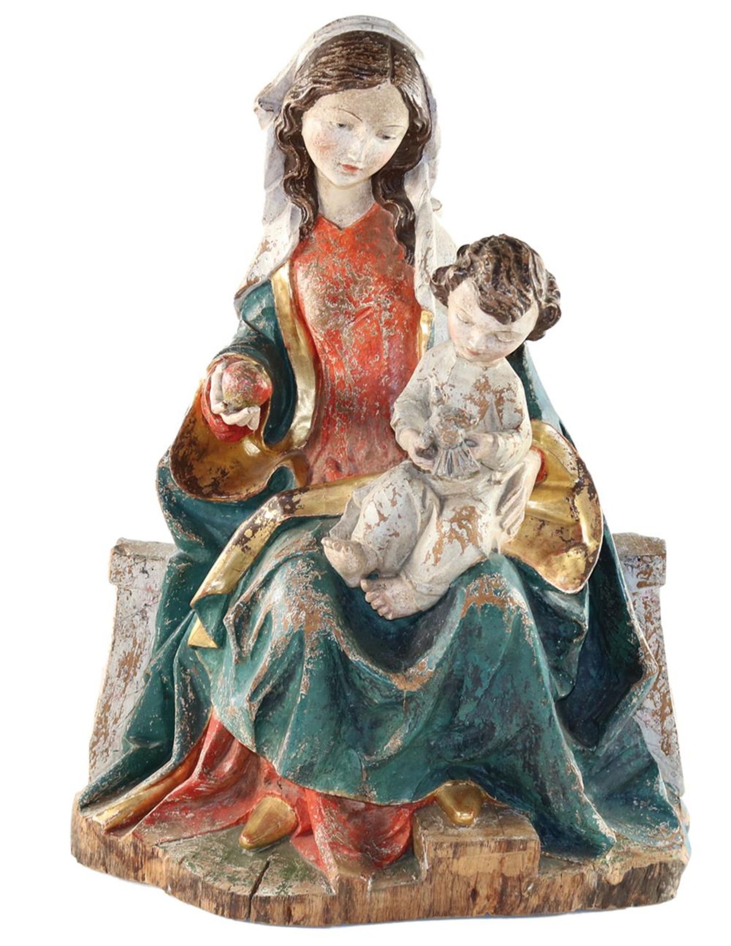 Sitzende MadonnaSitzende Madonna mit Christuskind auf dem Schoß und Apfel in der RechtSitz