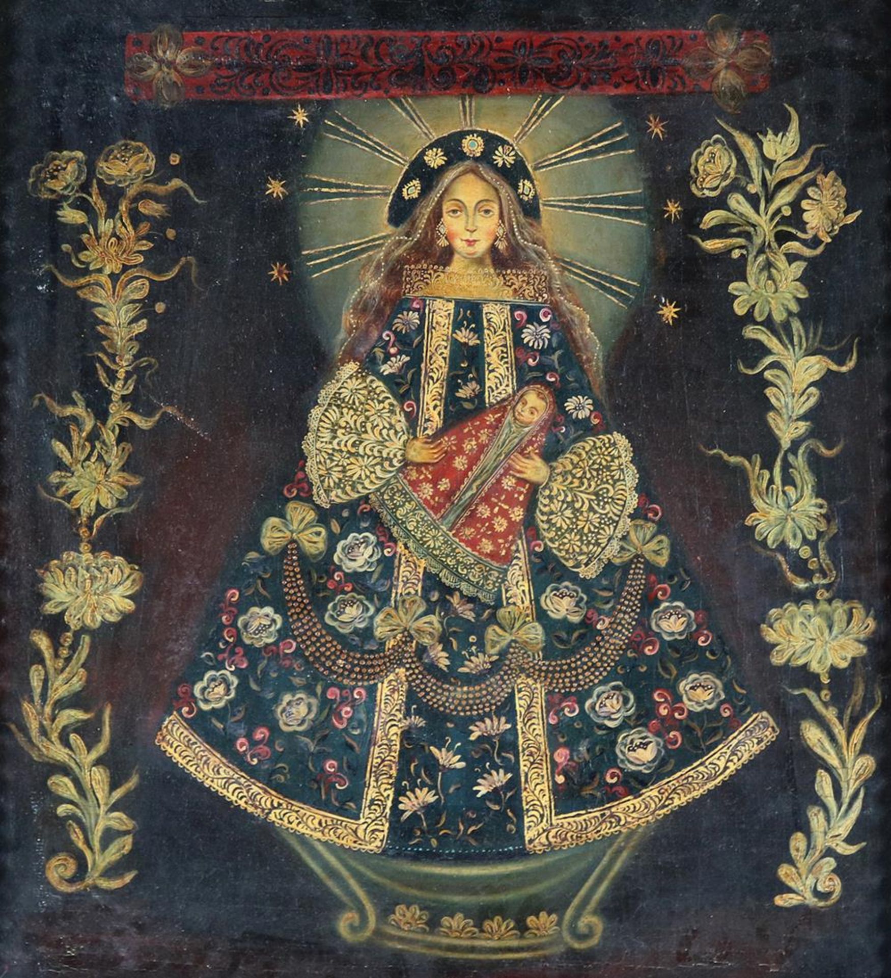 Gnadenbild.Gnadenbild. (18./19.Jh., Klosterarbeit, wohl Österreich). Maria mit JesuskiGnad