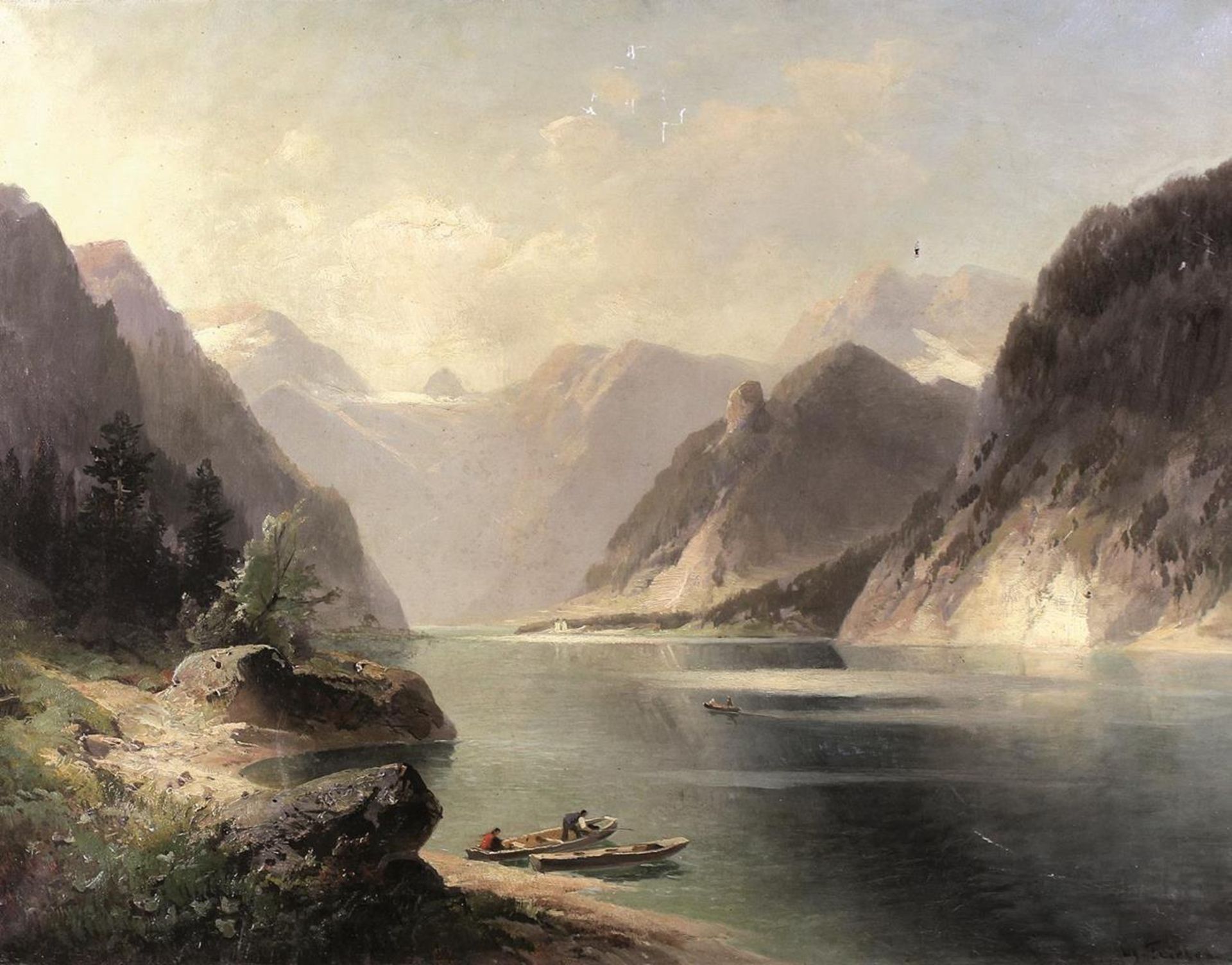 Friesen, LudwigFriesen, Ludwig (19. Jh.). Der Königssee mit Alpenlandschaft und FischeFrie