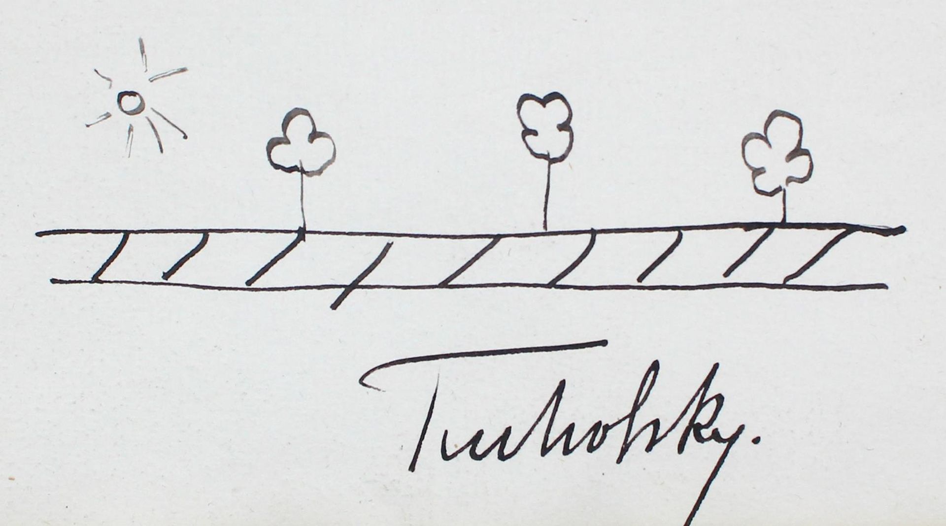 Tucholsky, Kurt,Tucholsky, Kurt, Schriftsteller (1890-1935). Albumblatt mit TintenzeichTuch