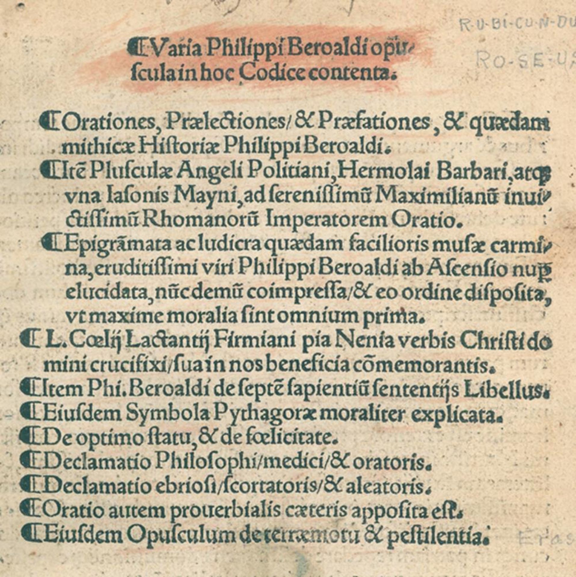 Beroaldus,P.Beroaldus,P. Varia opuscula. Basel, (Adam Petri) 1515. Kl.4°. 160 (von 162Bero