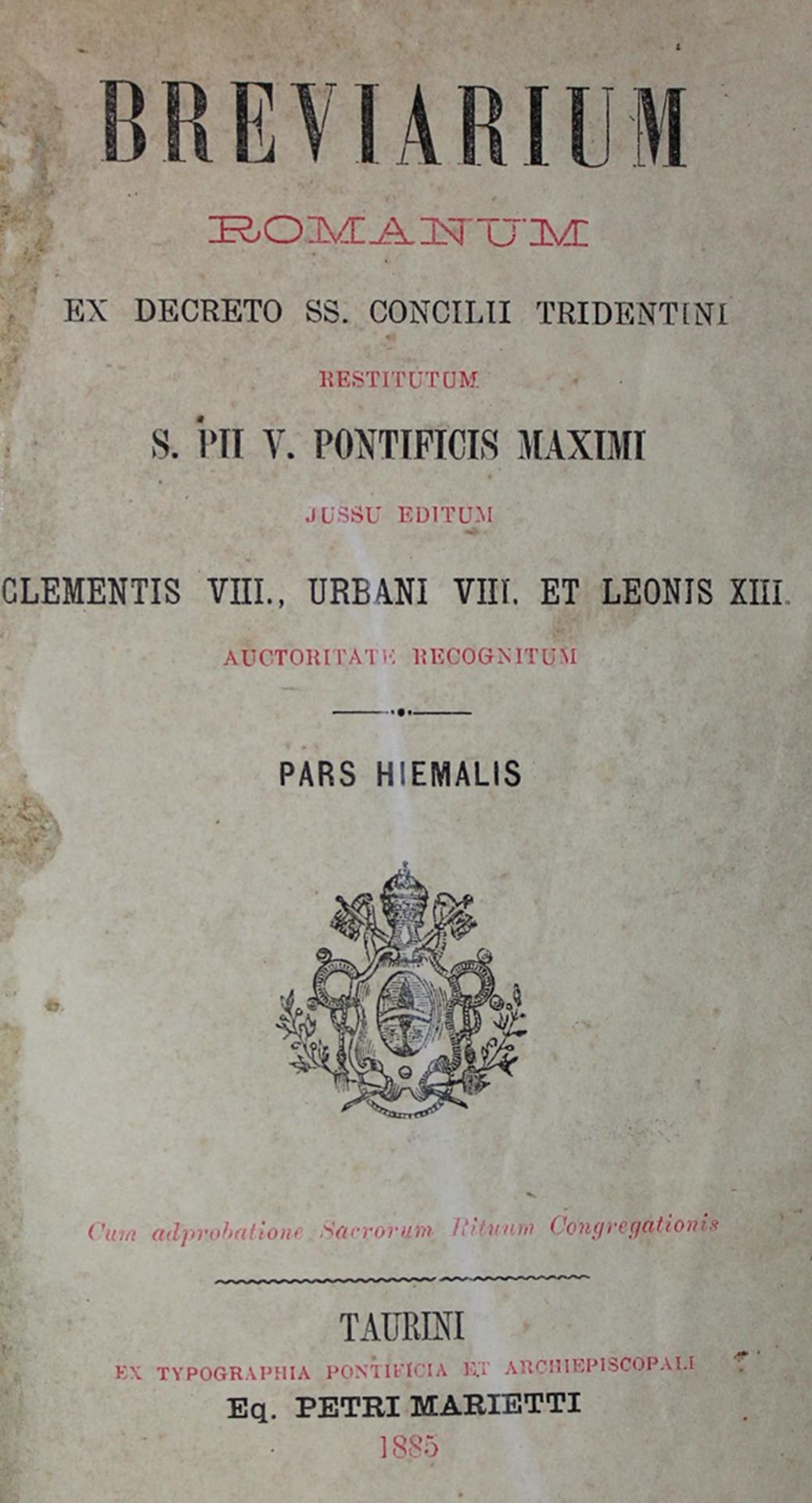 Breviarium Romanum.Breviarium Romanum. Sammlung von 4 Teilbänden. 8°-Gr.8°. Ldrbde.Brevi