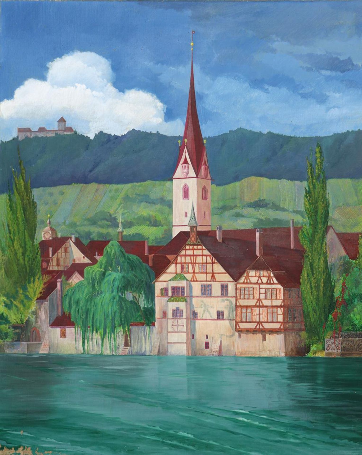 Spitz, KarlSpitz, Karl (1853 Karlsruhe - Freiburg 1937). 'Am Bodensee'. Ölskizze auf KSpit - Bild 3 aus 3