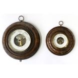Barometer,Barometer, Ein Paar, deutsch um 1900. Beide in rundem Nussbaumgehäuse mit beBaro