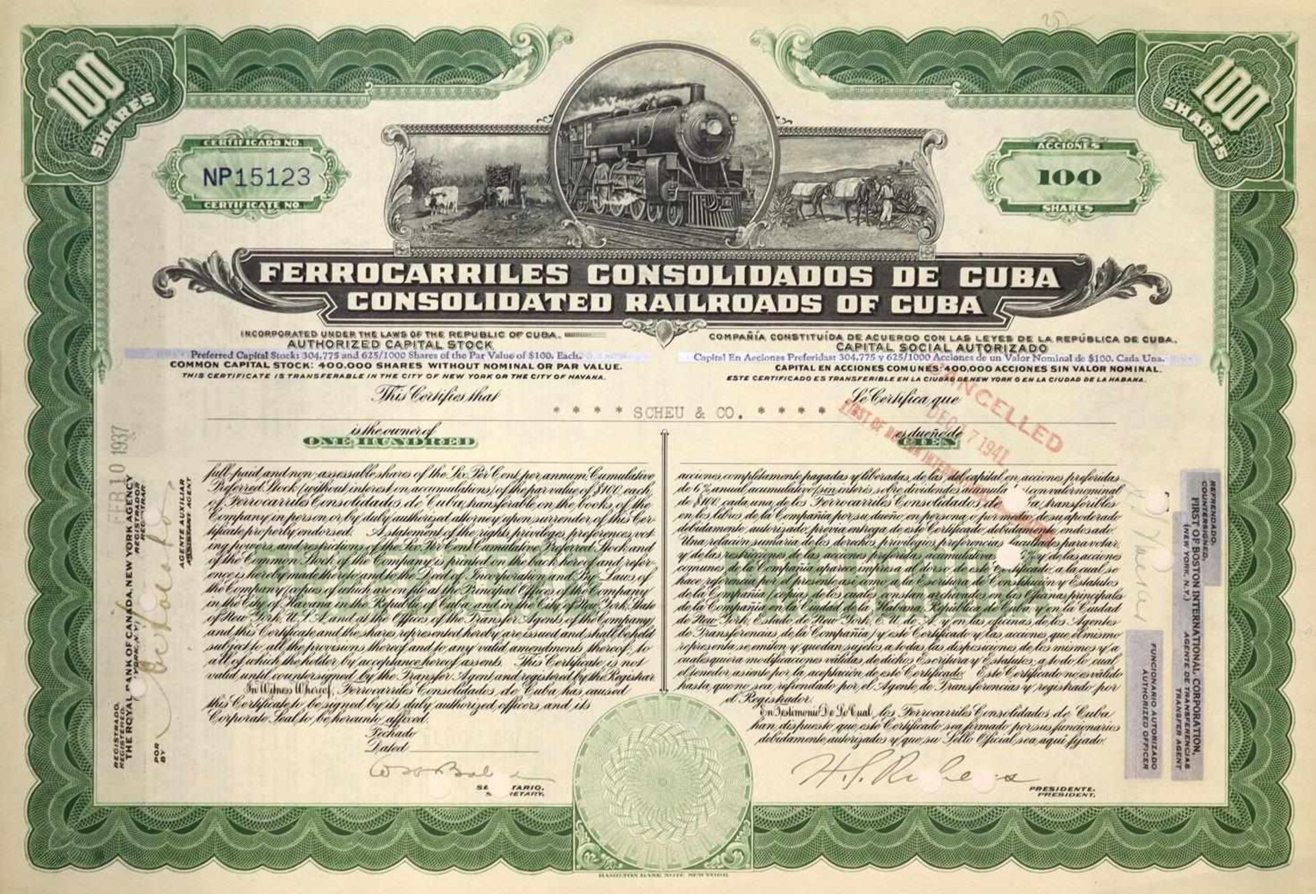 Kuba.Kuba. Ferrocarriles Consolidados de Cuba Consolidated Railroads of Cuba, Havanna DKuba