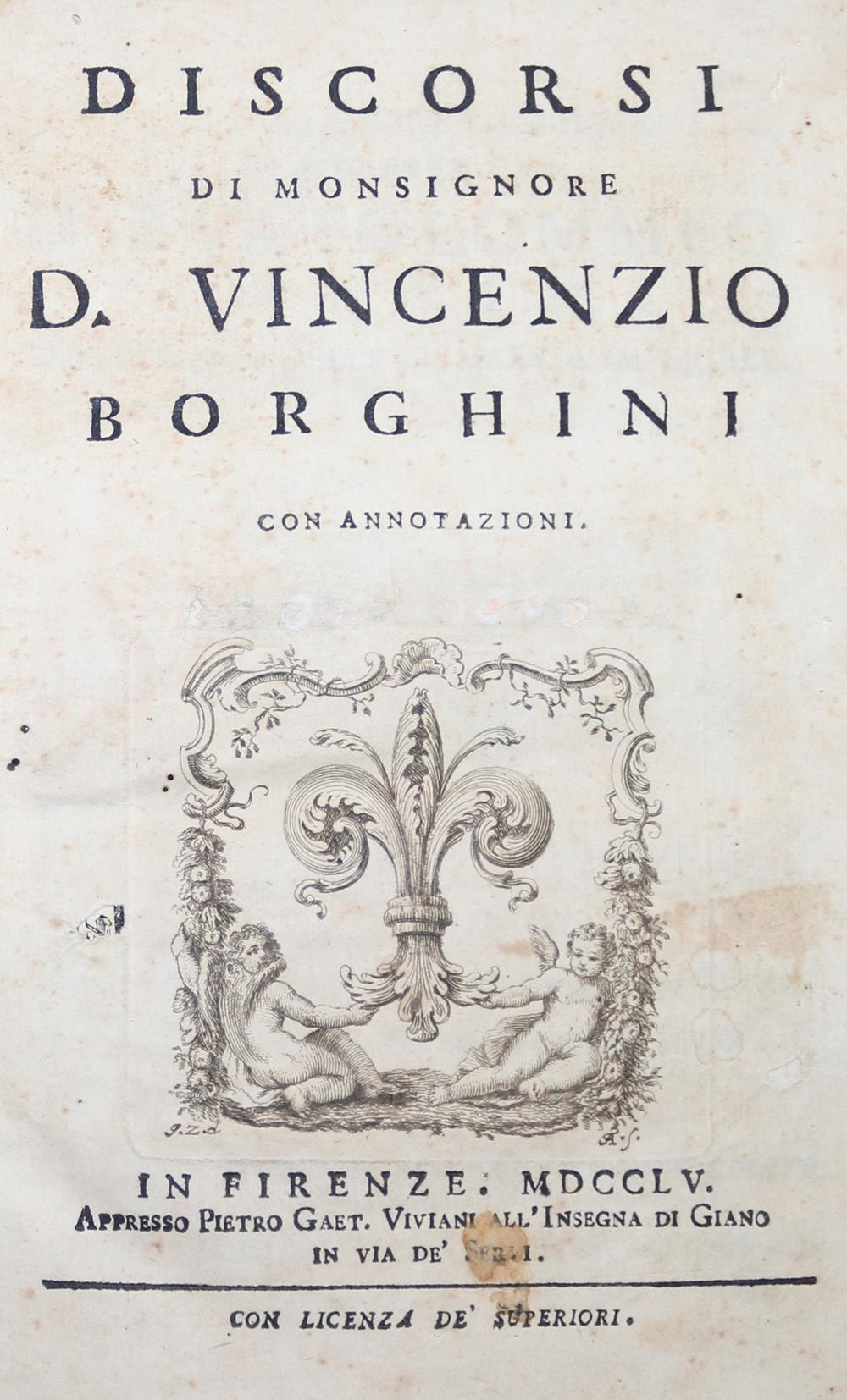 Borghini,V.Borghini,V. Discorsi. Con annotationi. 1. Tl. (von 2). Florenz, Viviani 1755Borg - Image 3 of 3