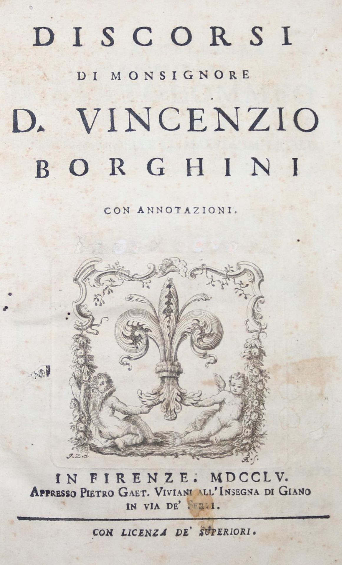 Borghini,V.Borghini,V. Discorsi. Con annotationi. 1. Tl. (von 2). Florenz, Viviani 1755Borg - Bild 3 aus 3