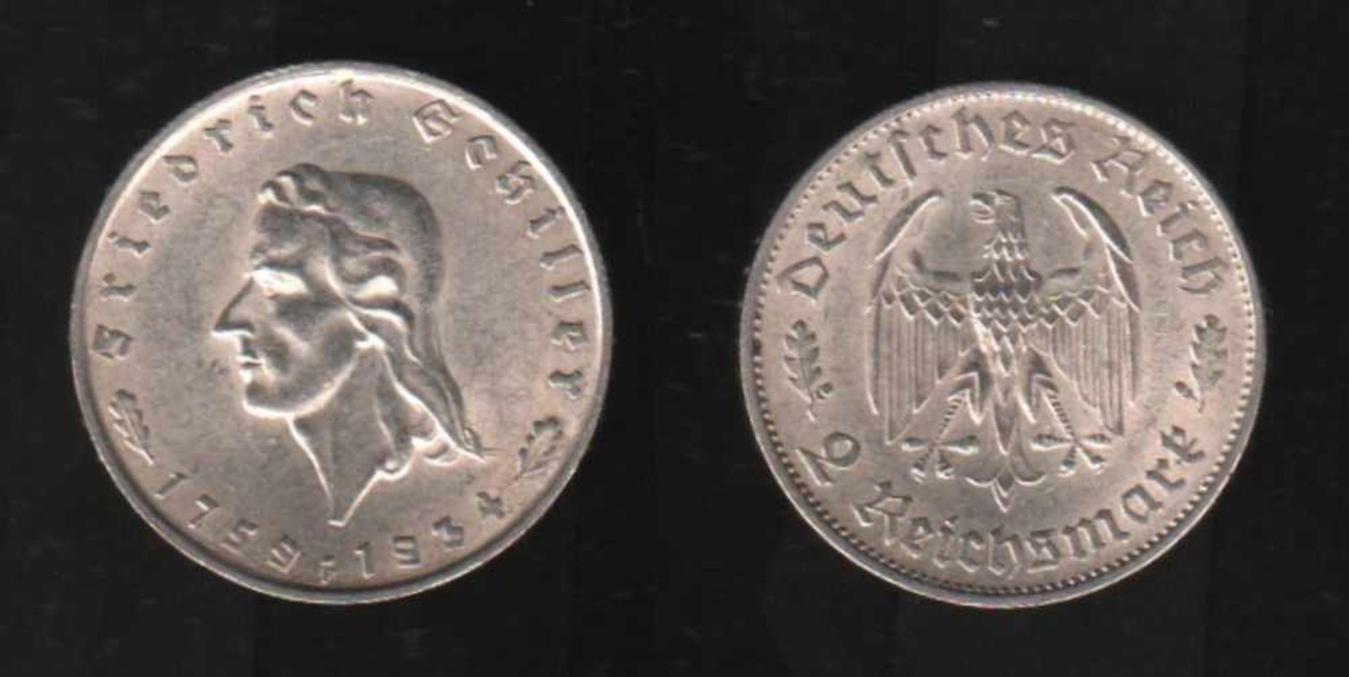 Deutsches Reich. Silbermünze. 2 Reichsmark.175. Geburtstag von Friedrich von Schiller. F 1934.