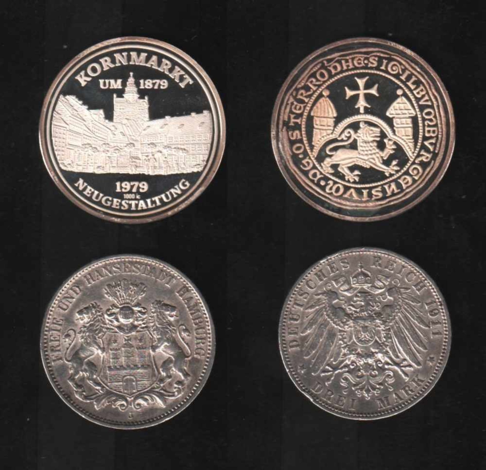 Deutsches Reich. Silbermünze. 3 Mark.Hamburg. J 1911. Vorderseite: Wappen der Stadt Hamburg und