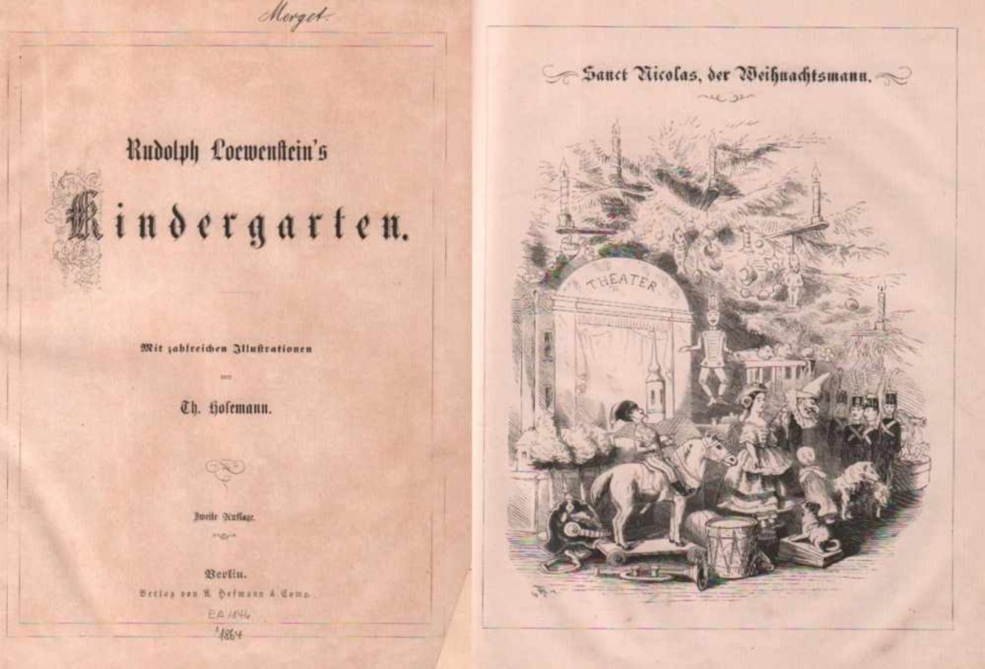 Löwenstein, Rudolph.Kindergarten. 2. Auflage. Gedichte für Kinder. Berlin, A. Hofmann, (1864). 4°.