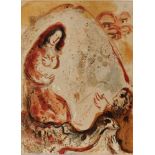 Chagall, Marc.(Buchseite aus der Bibel) Farbige Lithographie auf Papier, entnommen aus einer