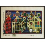 Hundertwasser, Friedensreich.(Gelbe Häuser - Eifersucht. Blatt 3 aus der Serie "Look at it on a