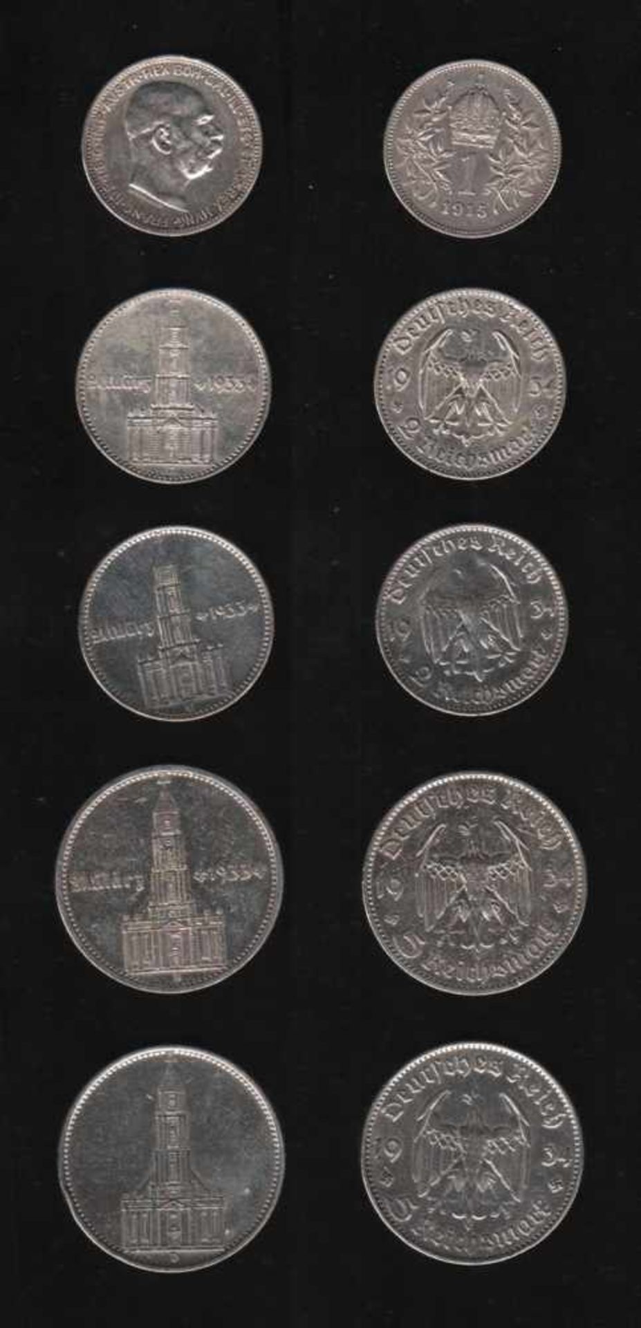 Deutsches Reich. 2 Silbermünzen zu 5 Reichsmarkund 2 Silbermünzen zu 2 Reichsmark. Erster