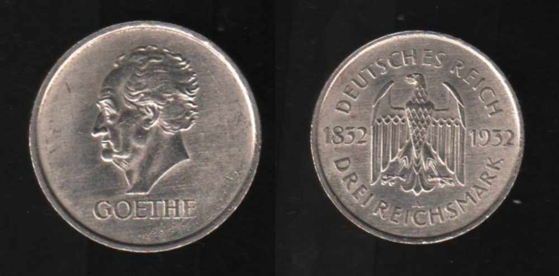 Deutsches Reich. Silbermünze. 3 Reichsmark.100. Todestag von Johann Wolfgang von Goethe. A 1932.