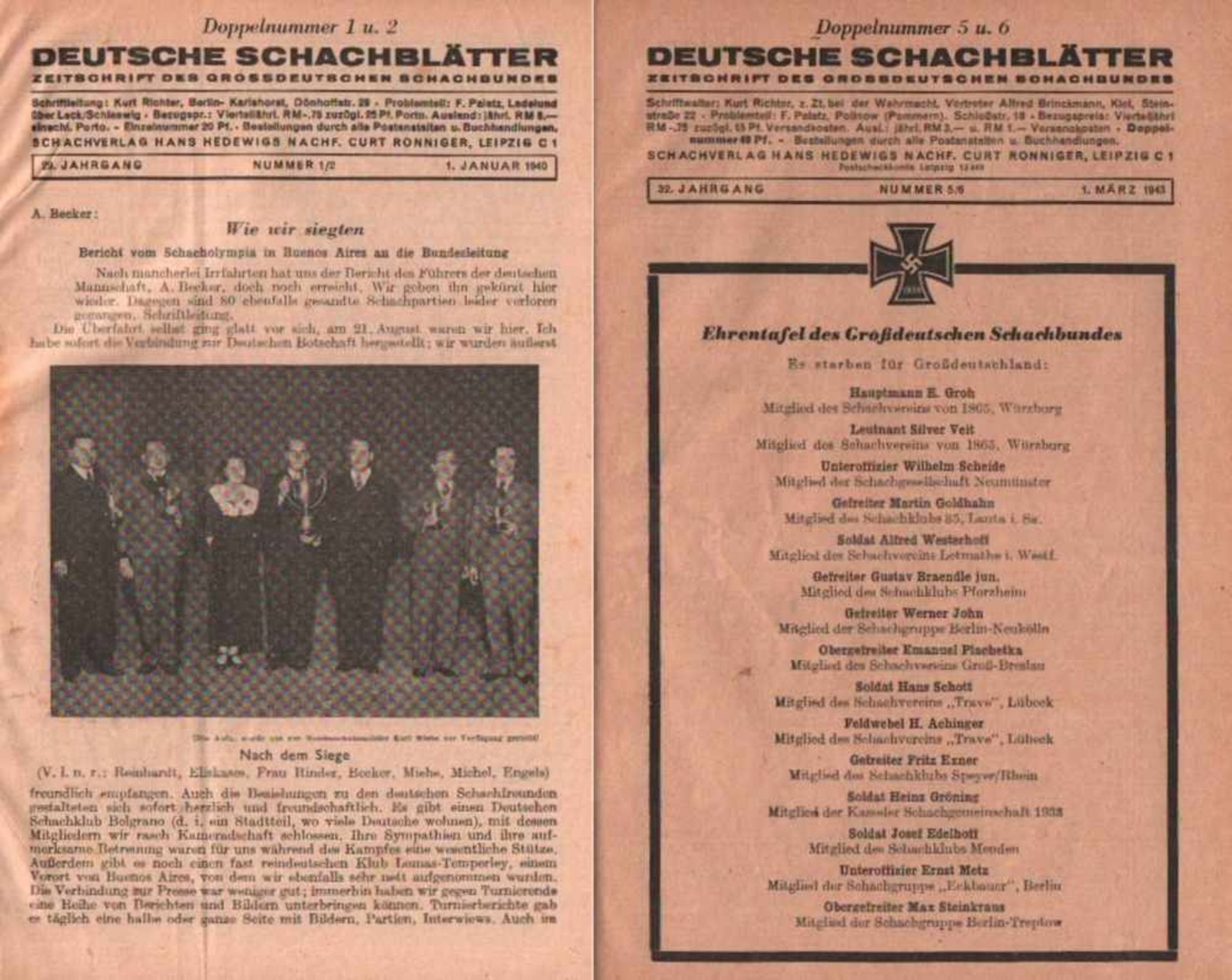 Deutsche Schachblätter.Zeitschrift des Großdeutschen Schachbundes. Schriftleitung: Kurt Richter.