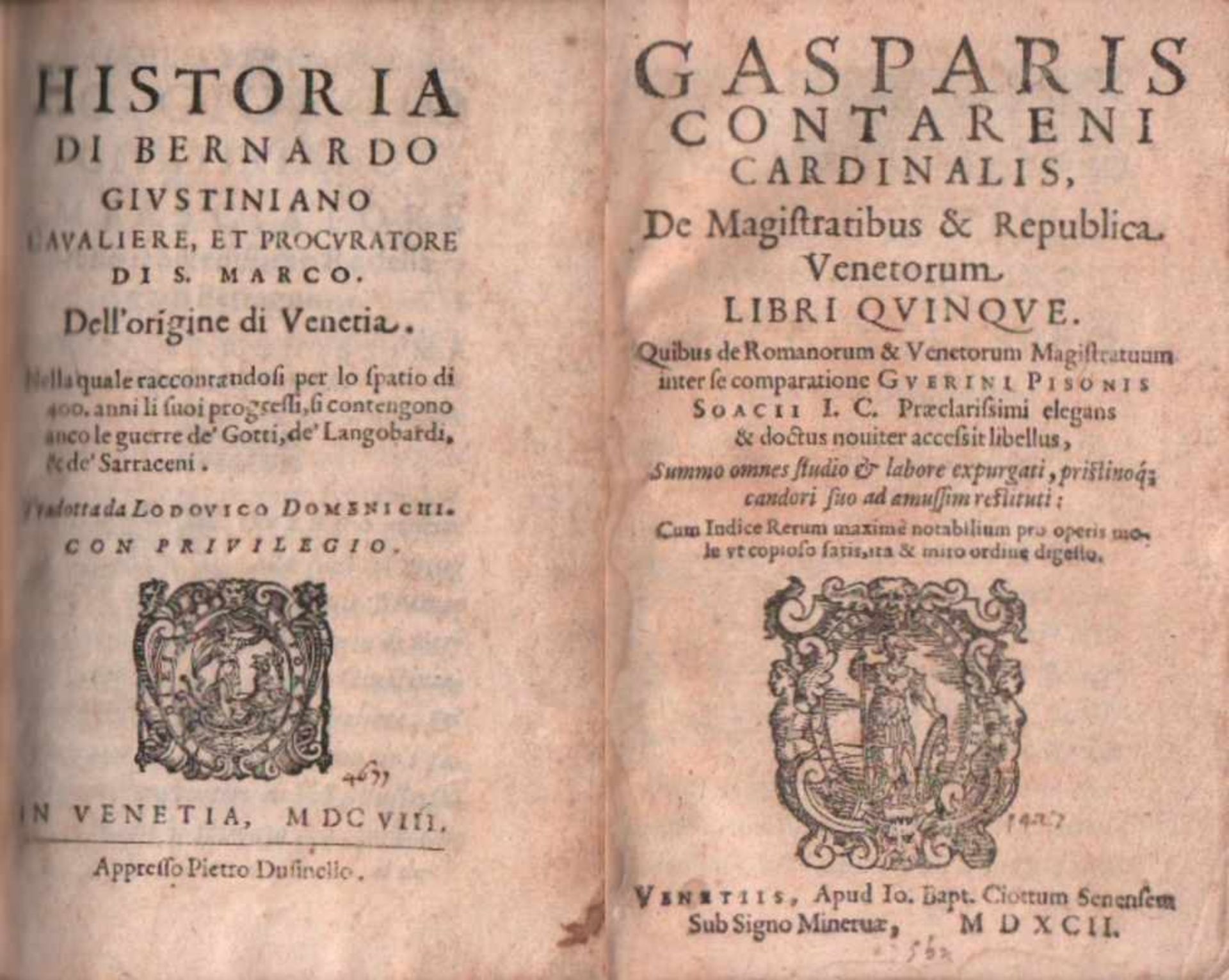 Domenichi, Lodovico.(Übersetzer) Historia di Bernardo Giustiniano cavaliere, et procuratore di S.