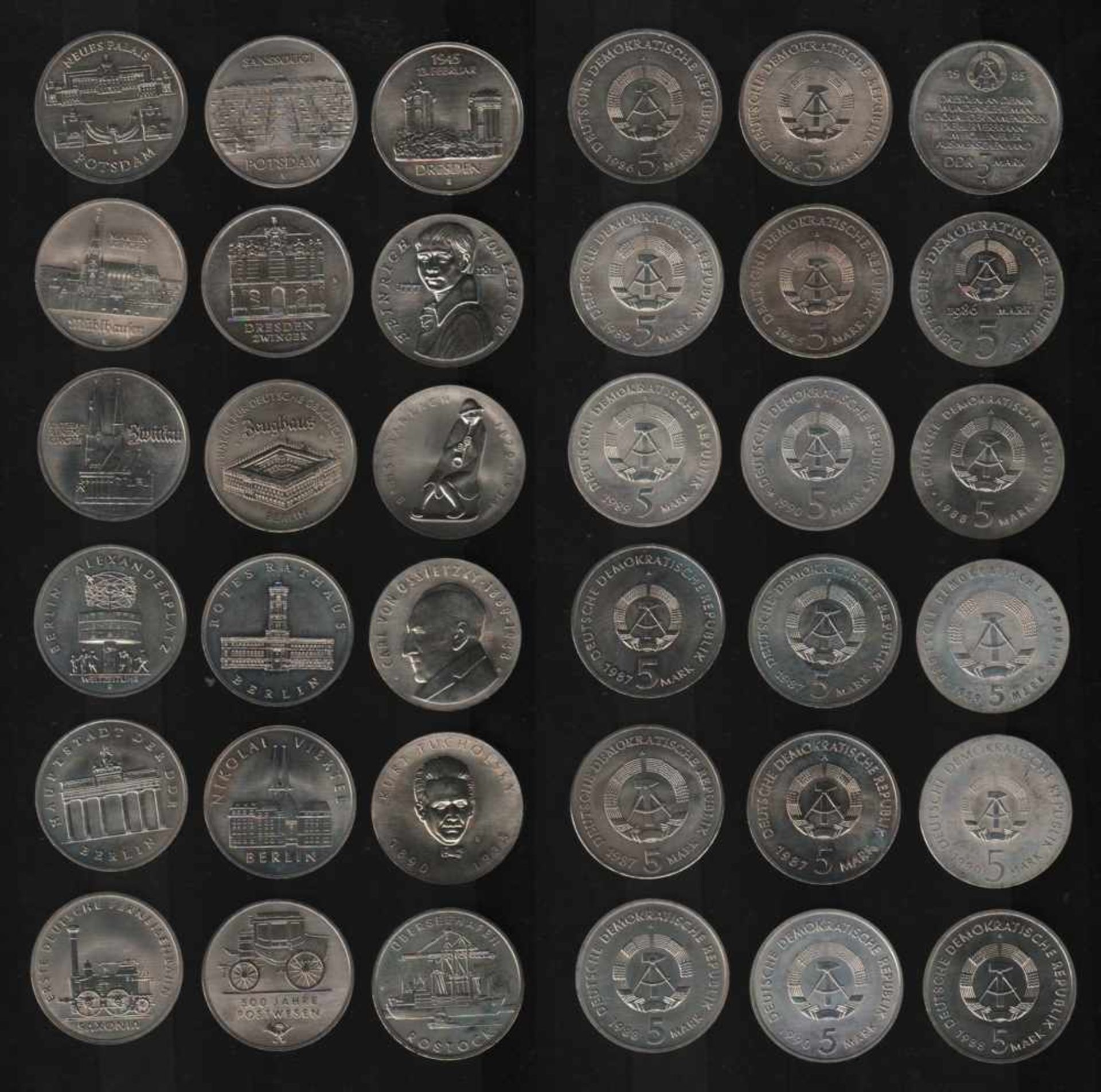 DDR. 18 Münzen à 5 Mark.Kupfer - Nickel - Zink. Gedenkmünzen. VEB Münze der DDR Berlin 1985 -