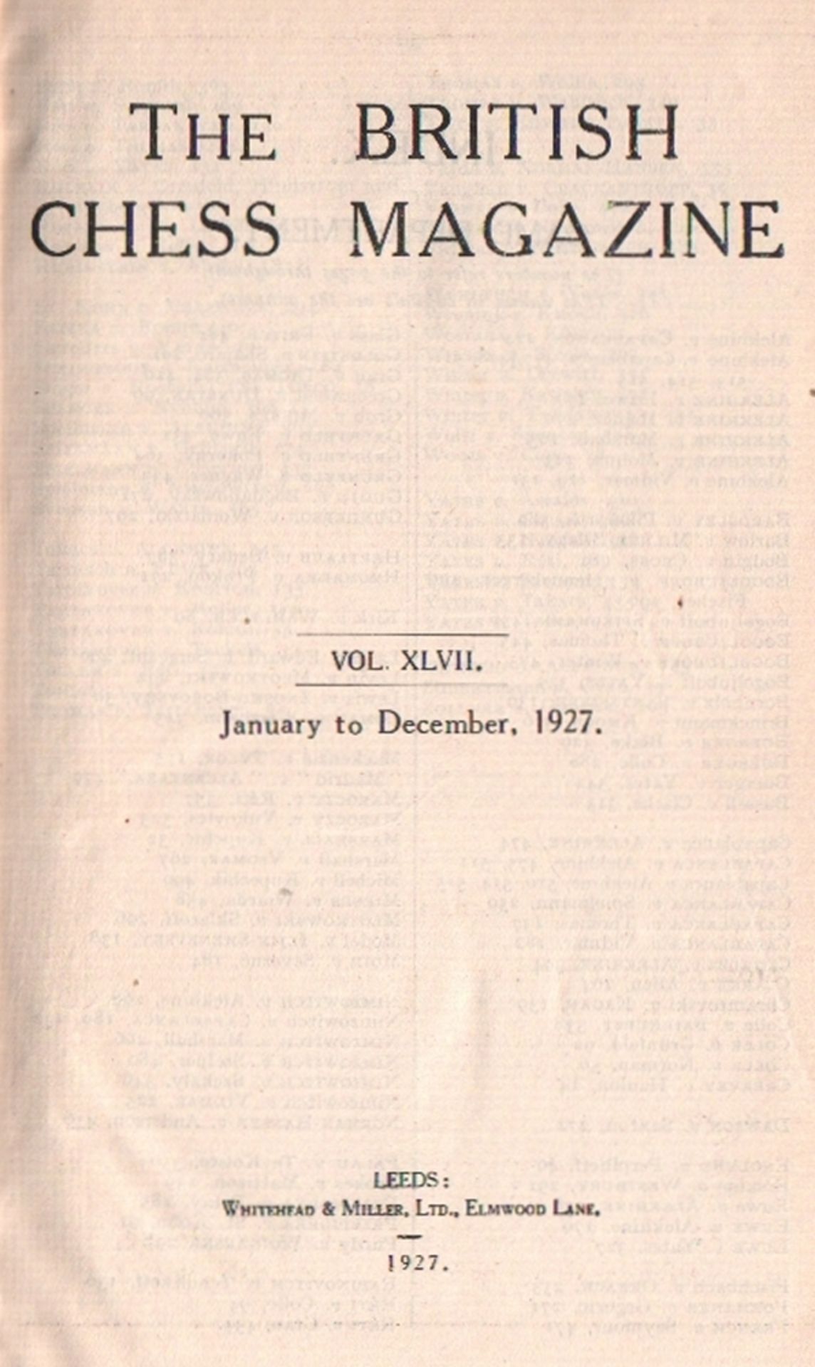 The British Chess Magazine. 47. Jahrgang 1927.