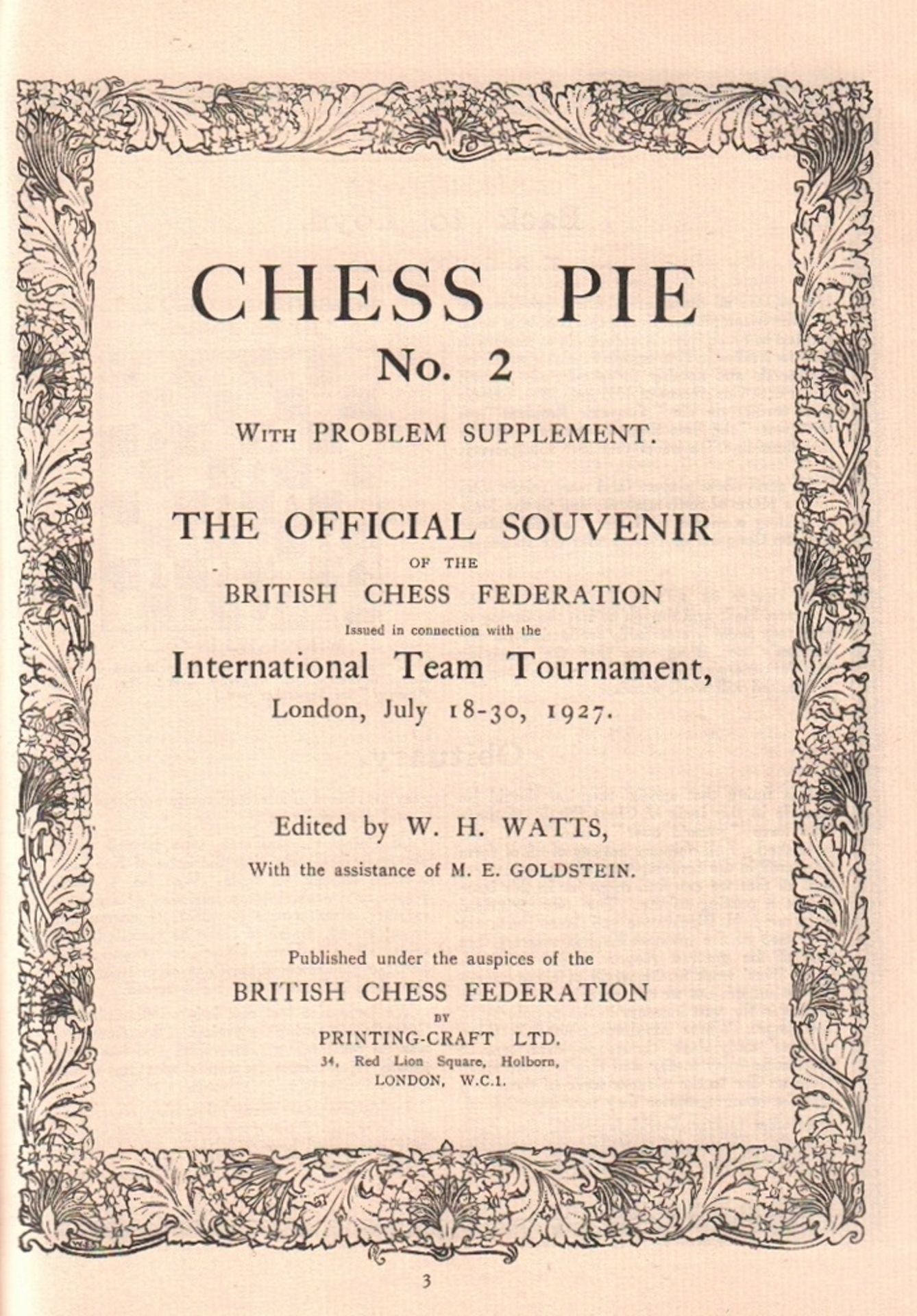 London 1927. Chess Pie No. 2 ...