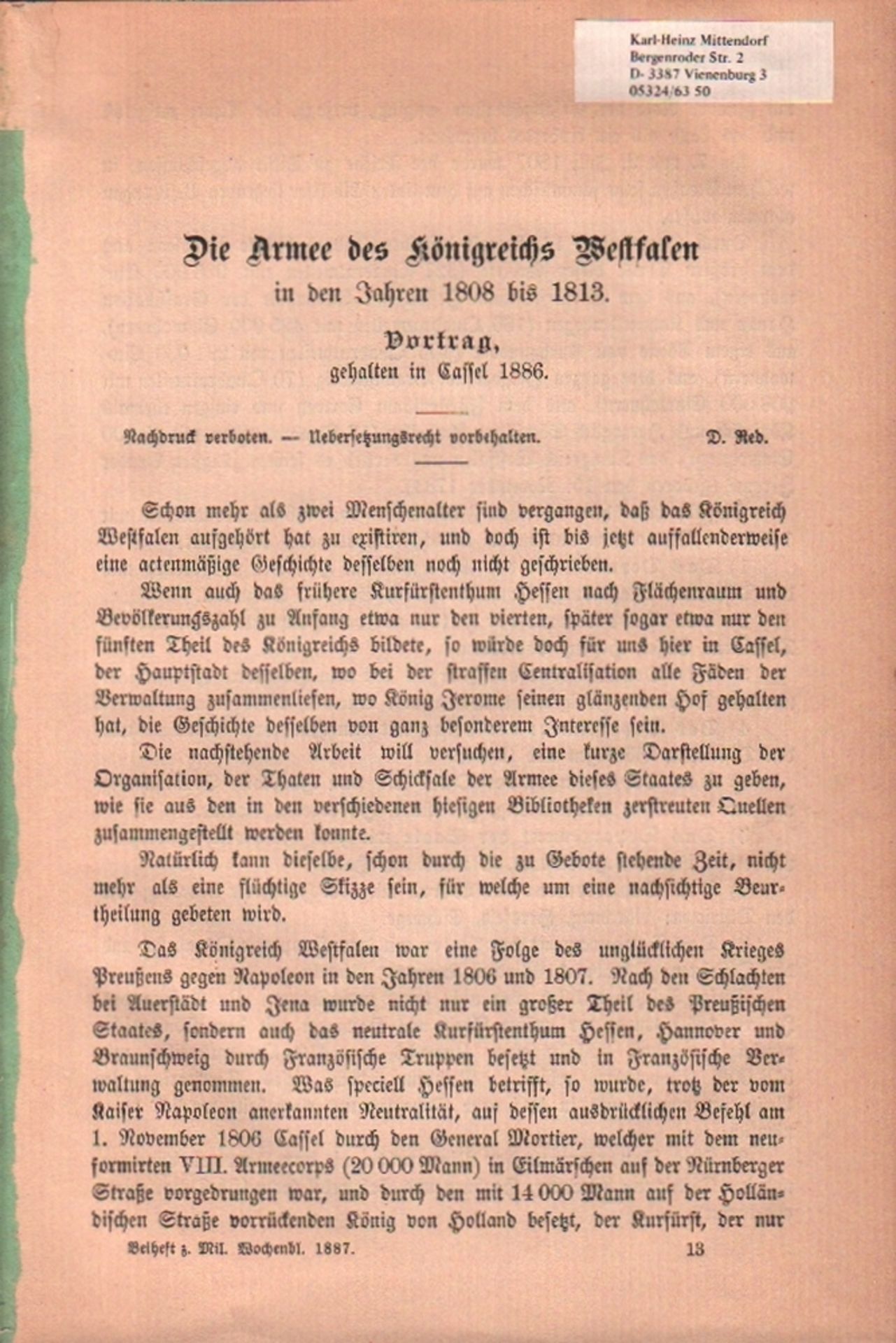 Westfalen. Die Armee des Königreichs Westfalen,