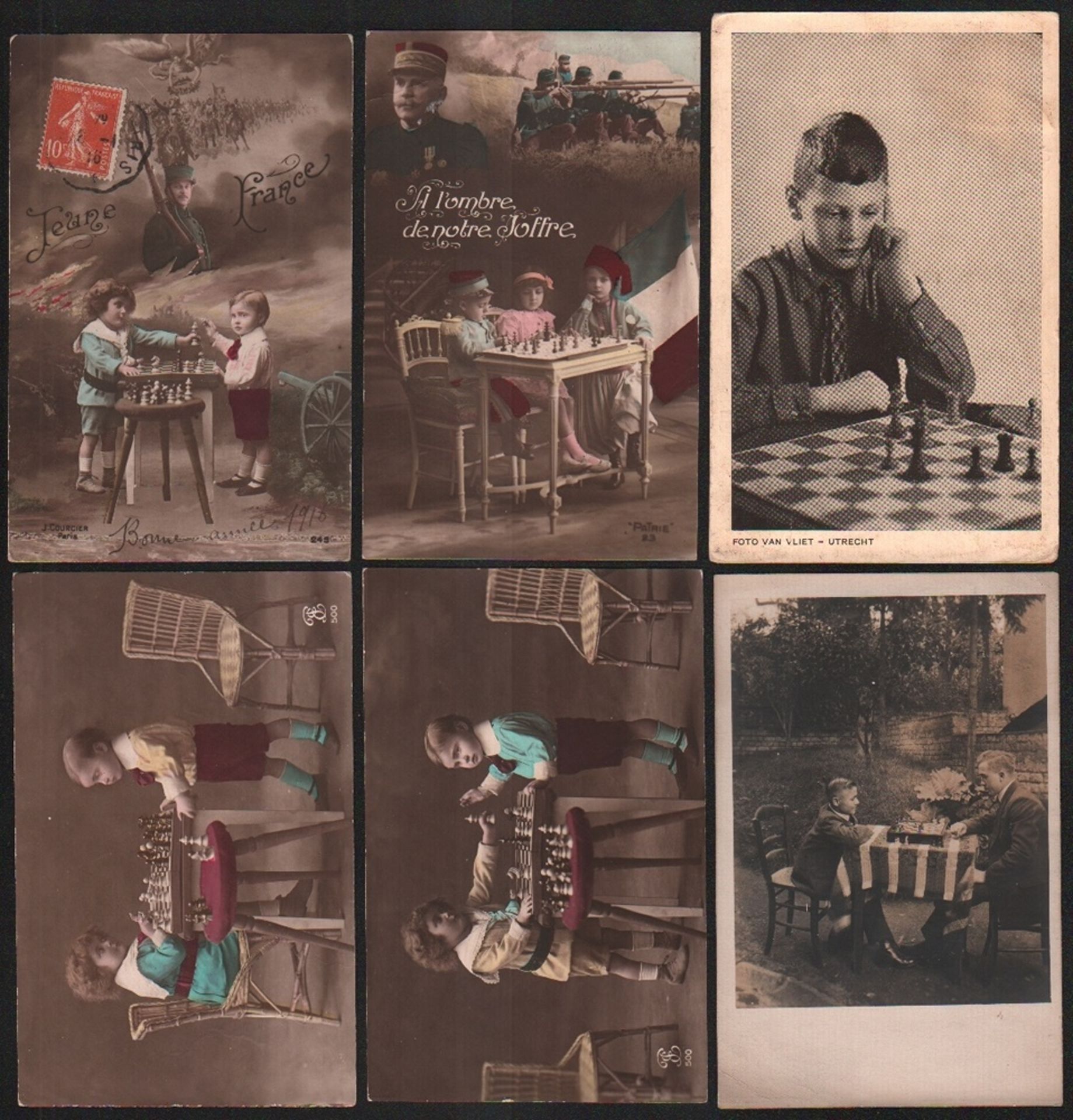 Postkarte. Kinder beim Schachspiel.