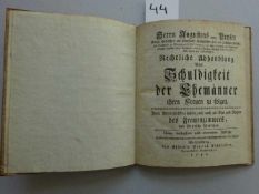 Leyser, A.Rechtliche Abhandlung Von Schuldigkeit der Ehemänner ihren Frauen zu folgen. Ihrer