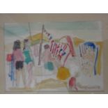 Lambert, Kurt(Berlin 1907 - 1967). 3 Strandszenen auf Sylt. Bleistift und Aquarell auf Papier. Um