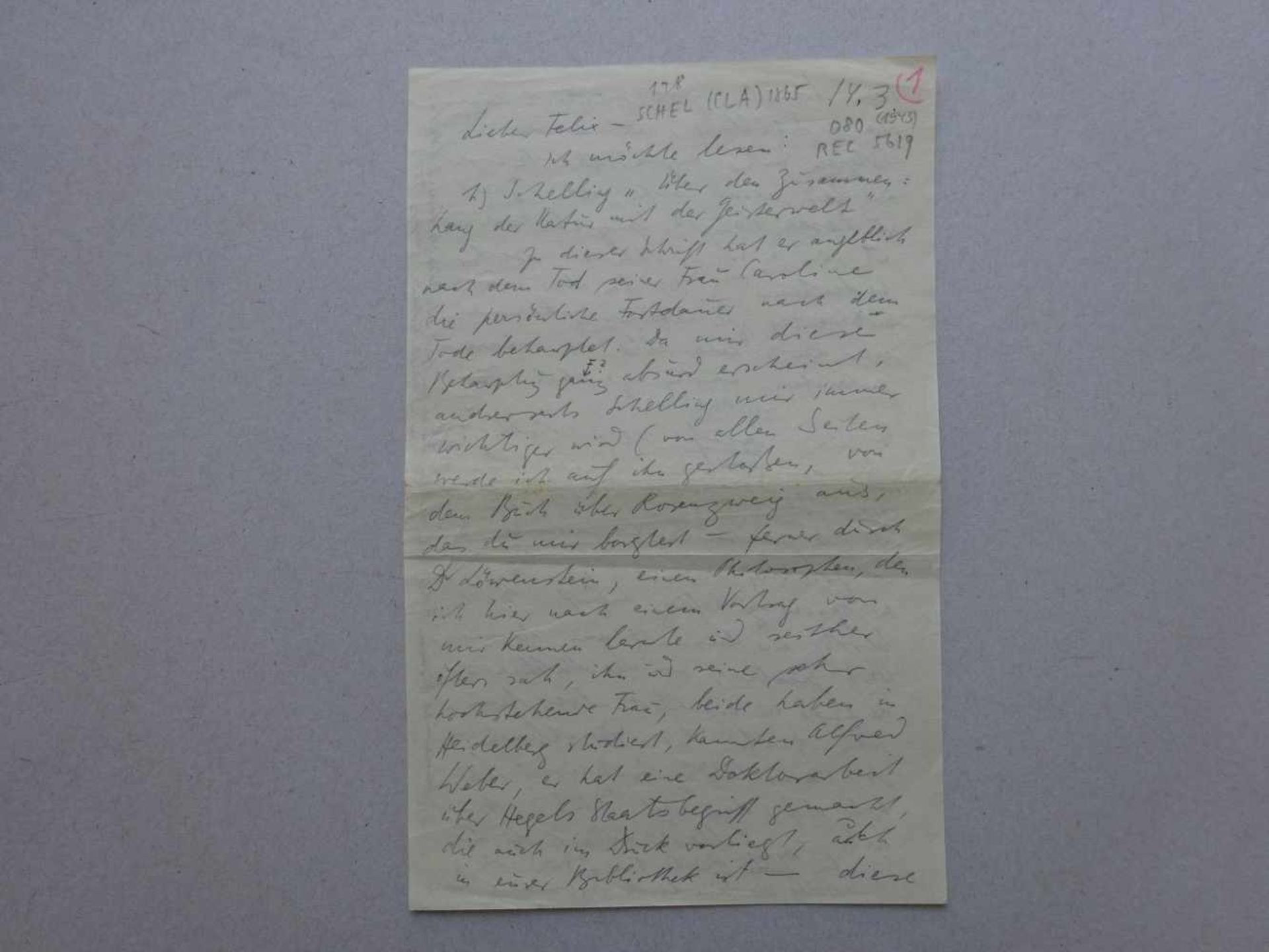 Brod, Max.Eigenhändiger Brief an Felix Weltsch (Schriftsteller; 1884-1964). Datiert '28.3'. Von