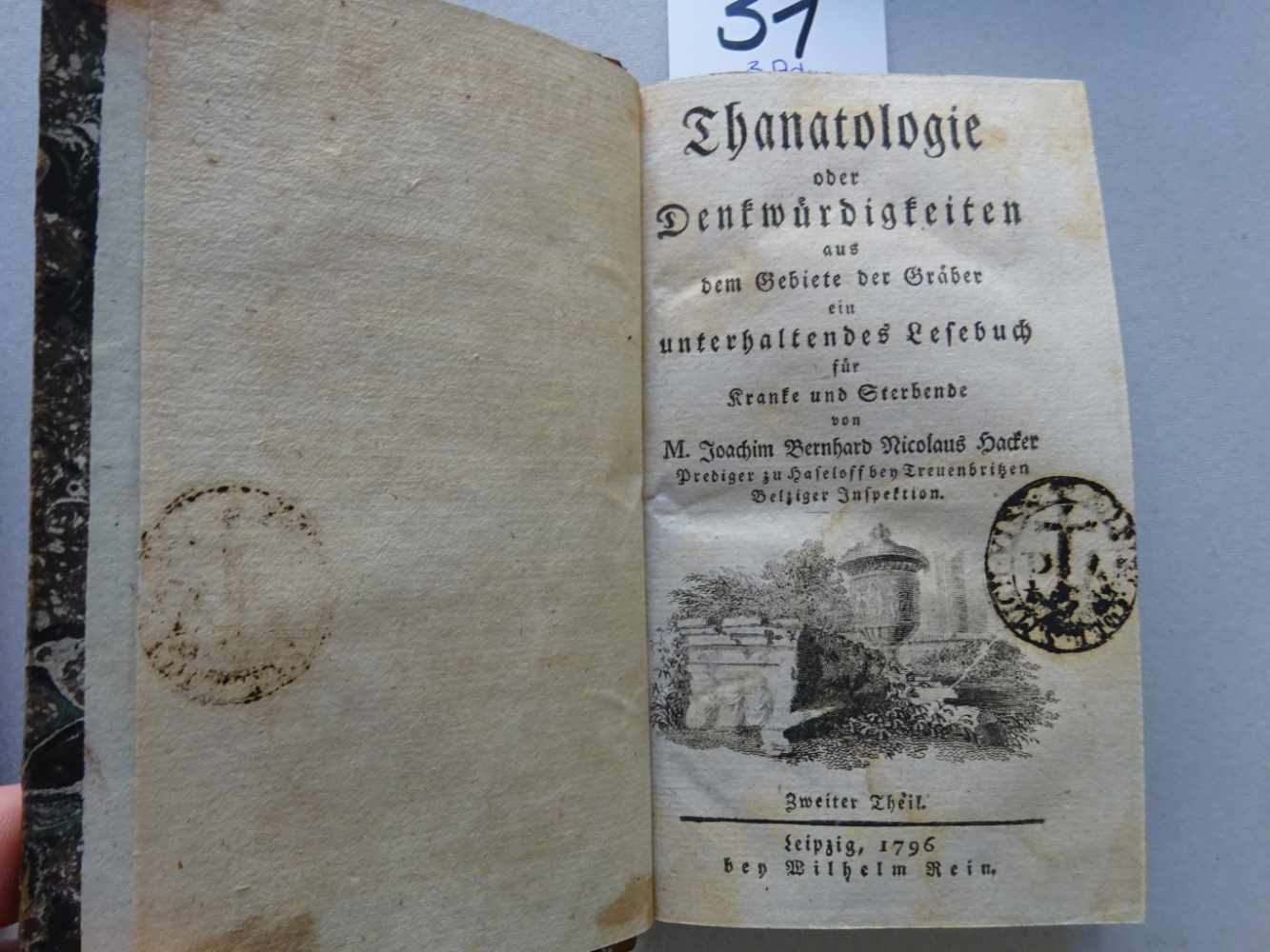 Hacker, J.L.N.Thanatologie oder Denkwürdigkeiten aus dem Gebiete der Gräber ein unterhaltendes - Image 5 of 6