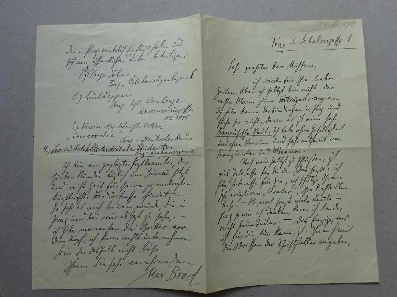 Brod, Max.Eigenhändiger Brief mit Unterschrift an Erich Mühsam (Schriftsteller; 1878-1934). - Image 2 of 5