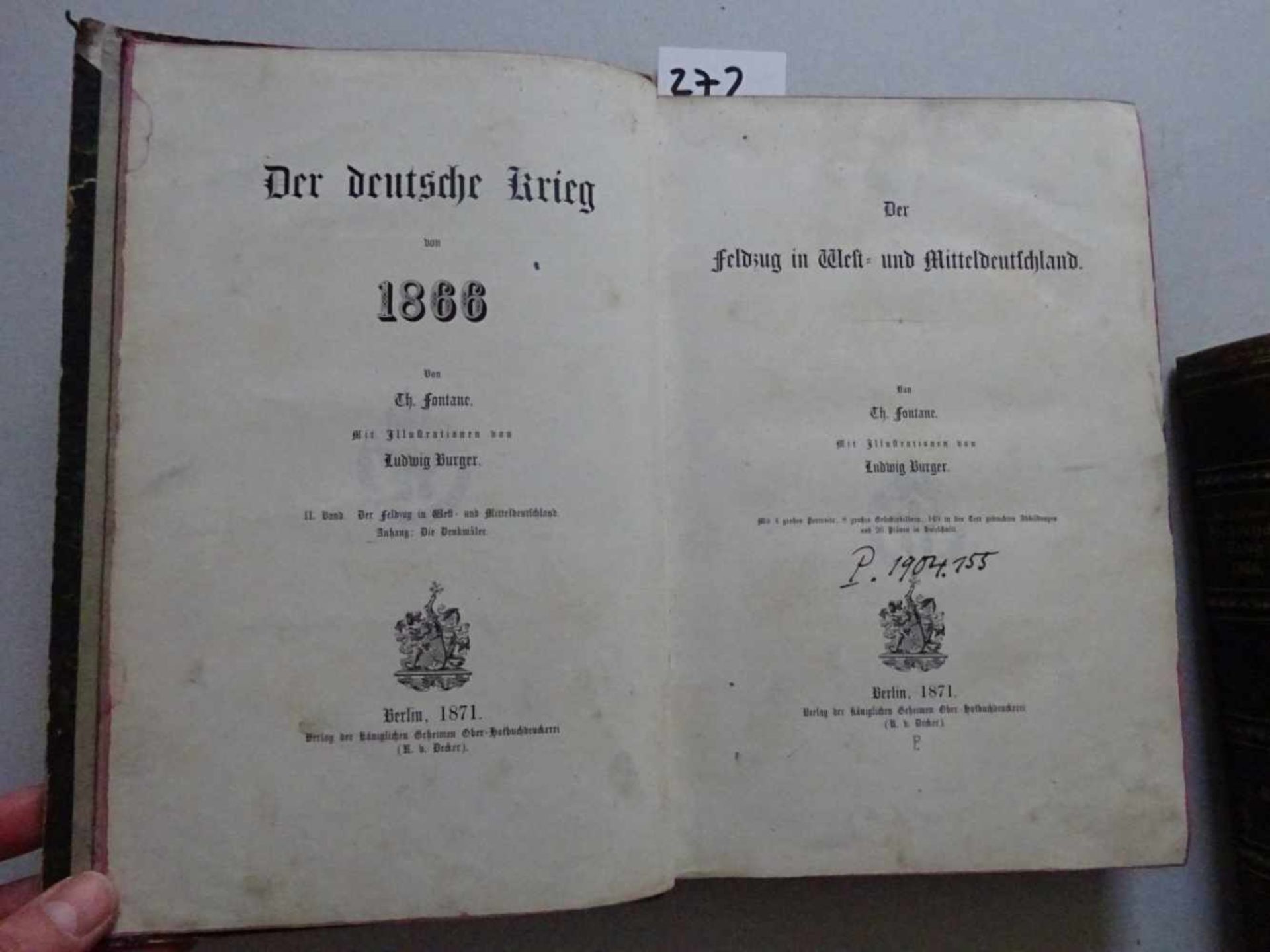 Fontane, T.Der Schleswig-Holsteinische Krieg im Jahre 1864. Berlin, Decker, 1866. VII, 374 S., 1 Bl. - Image 5 of 5