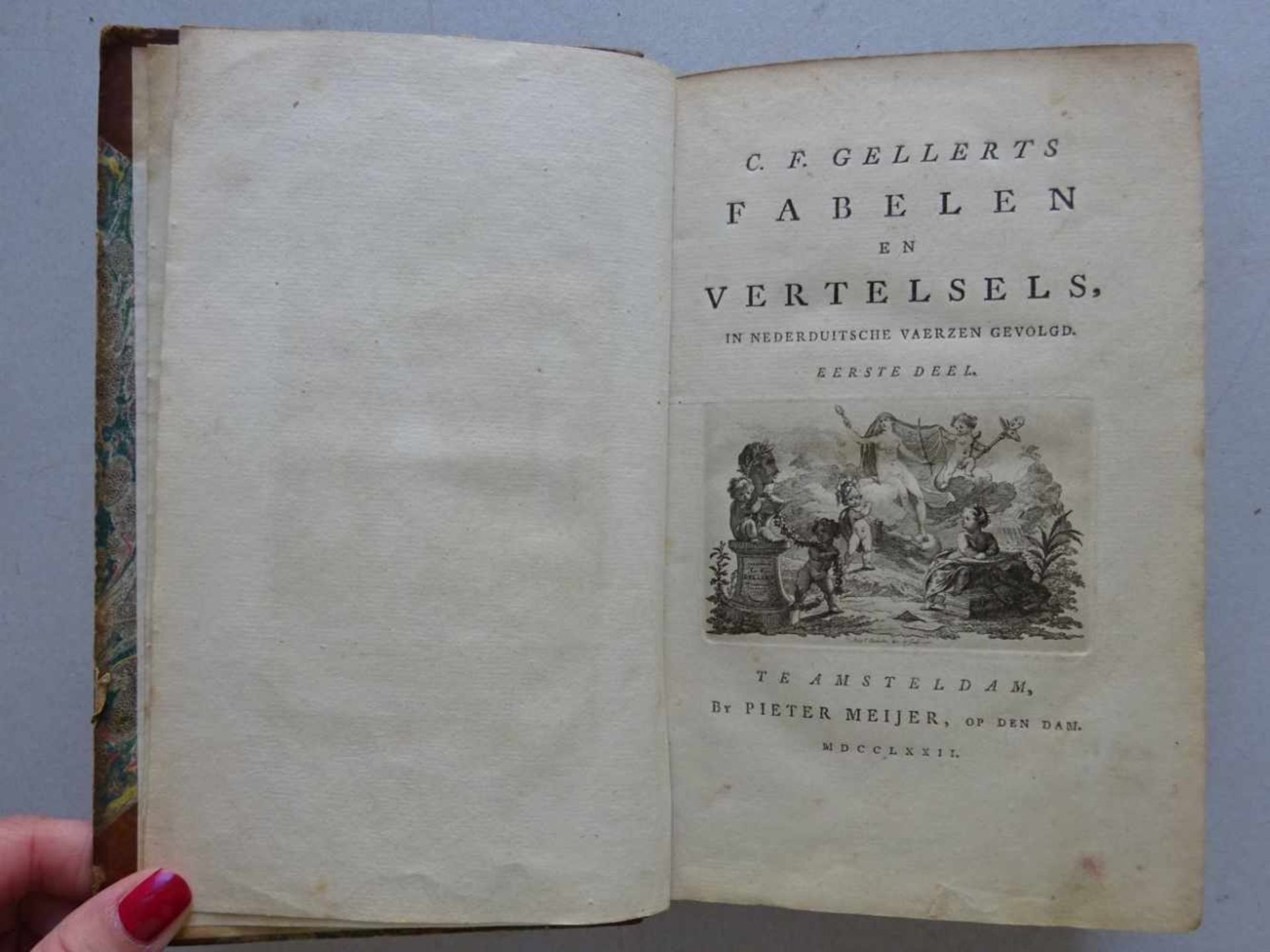 Fabeln.- Gellert, C.F.Fabelen en Vertelsels, in nederduitsche vaerzen gevolgd. 3 Bde. Amsterdam, - Image 2 of 6