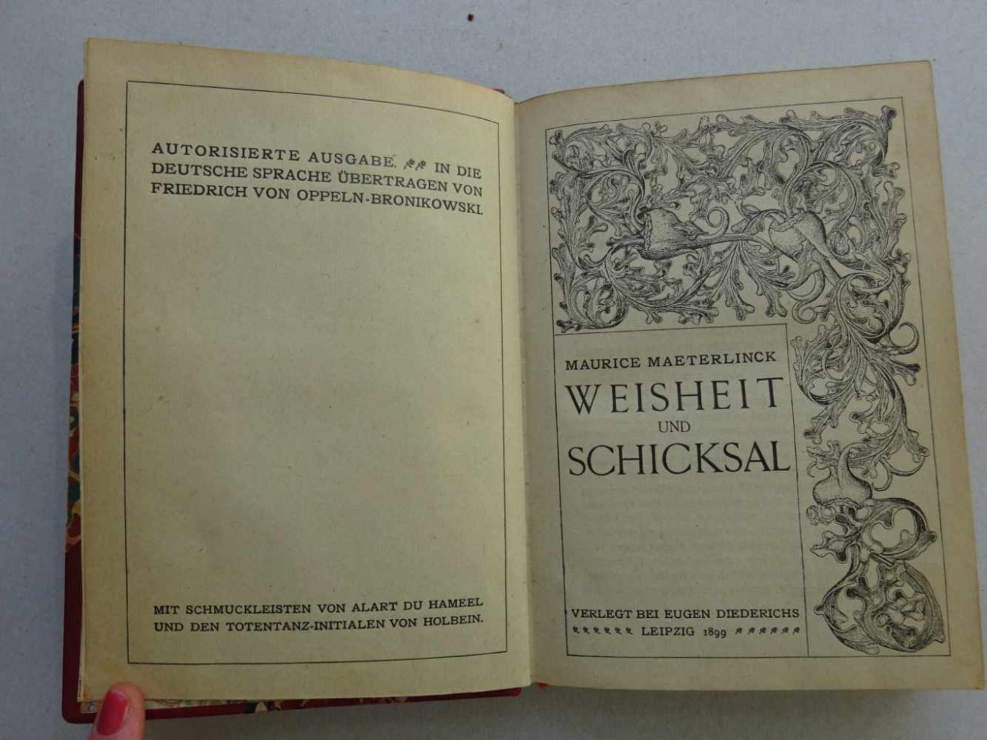 Einband.- Maeterlinck, M.Weisheit und Schicksal. Leipzig, Diederichs, 1899. 231 S. Mit Buchschmuck - Bild 2 aus 3