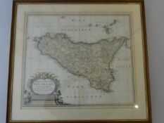 Italien.-Regni & Insulae Siciliae Tabula geographica, ... Altkolor. Kupferstichkarte bei Homann