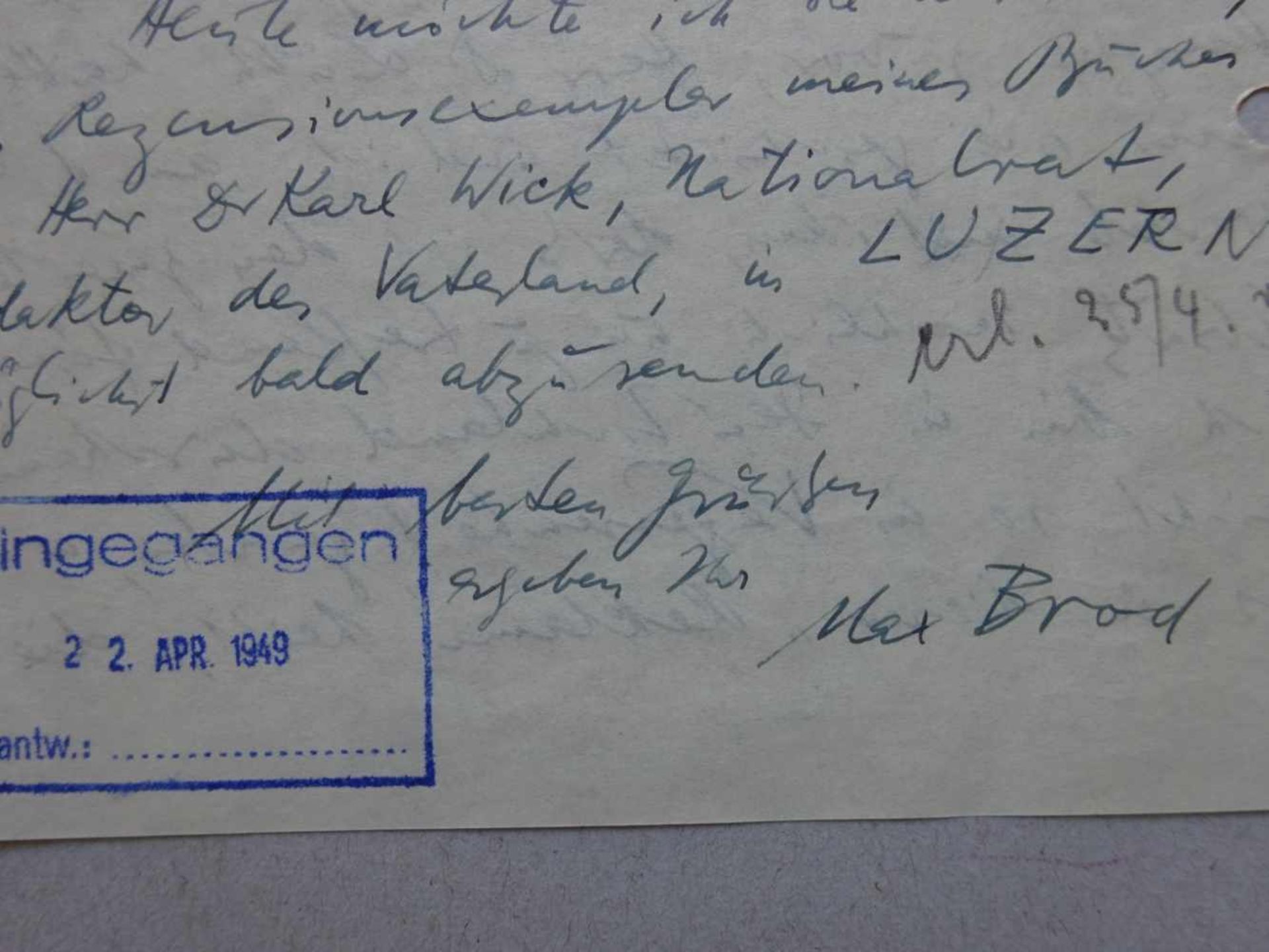 Brod, Max.Eigenhändiger Brief mit Unterschrift an Max Niedermayer (1905-1968) vom Limes-Verlag in - Bild 2 aus 2