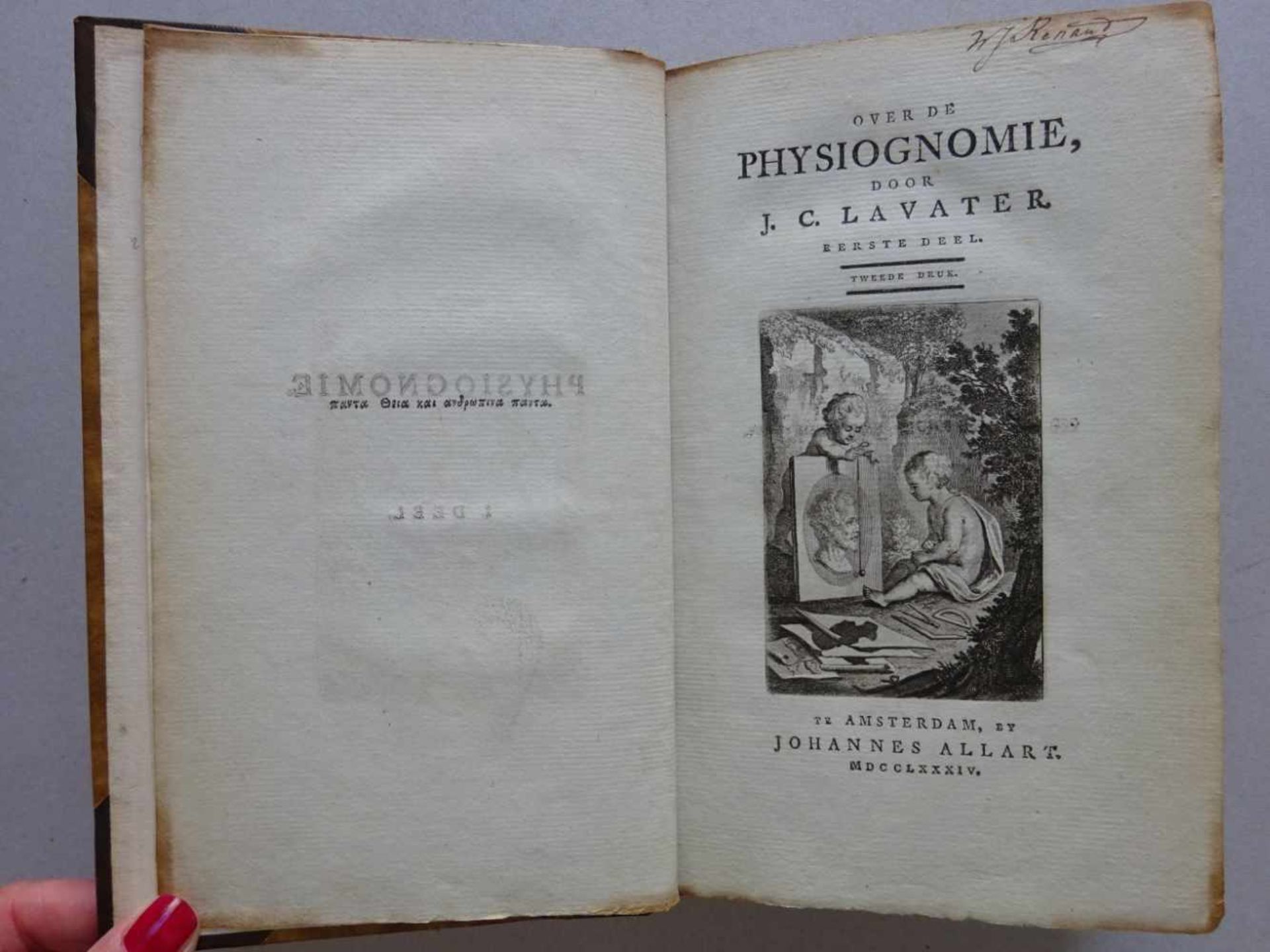 Lavater, J.C.Over de Physiognomie. 4 Bde. Amsterdam, Allart, 1781-84. Mit 4 Titelvign. und über - Image 2 of 5