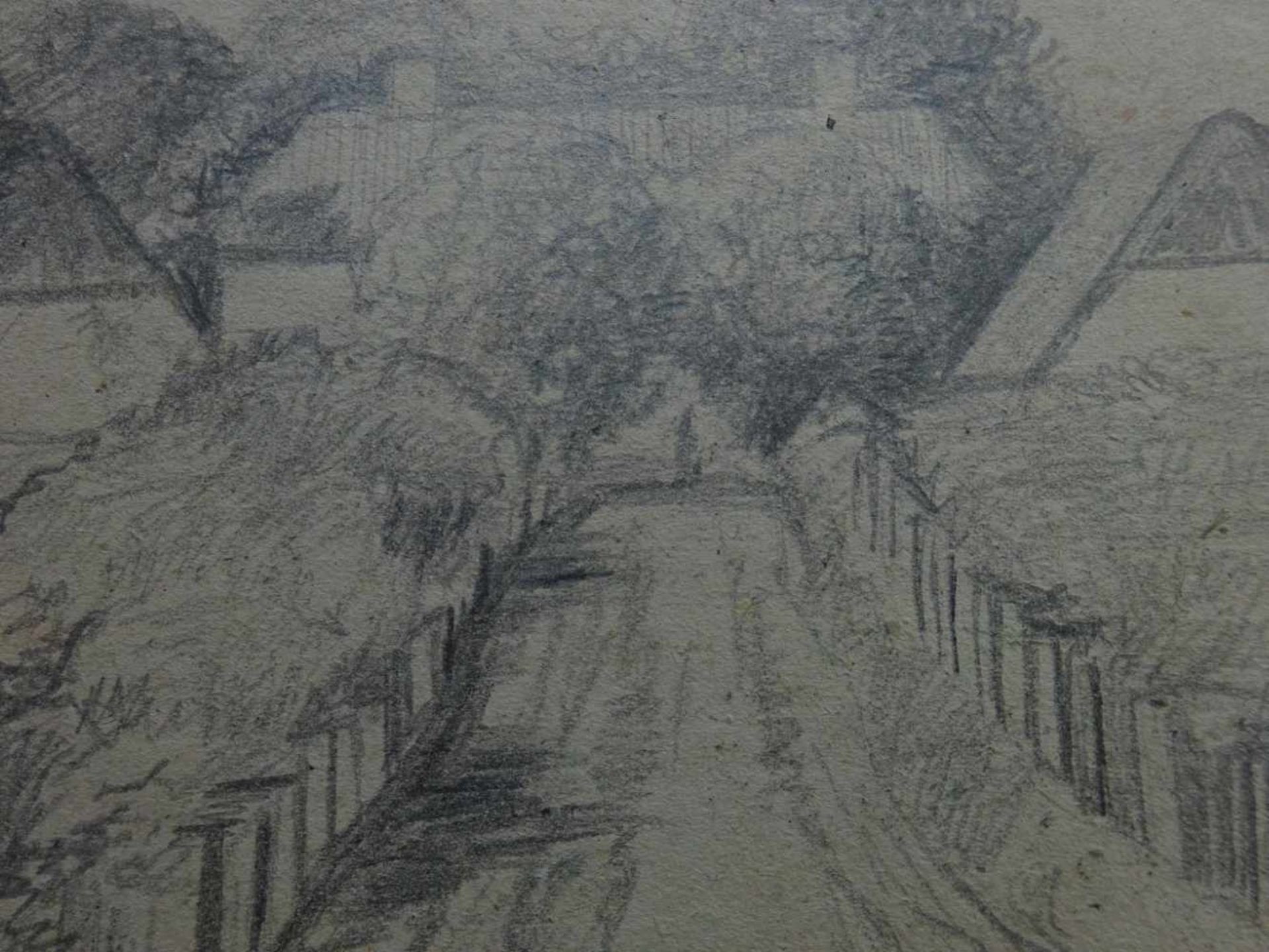 Jessen, Carl Ludwig(Deezbüll/Niebüll 1833 - 1917). Dorfweg. Bleistiftzeichnung auf gräulichem - Image 3 of 5