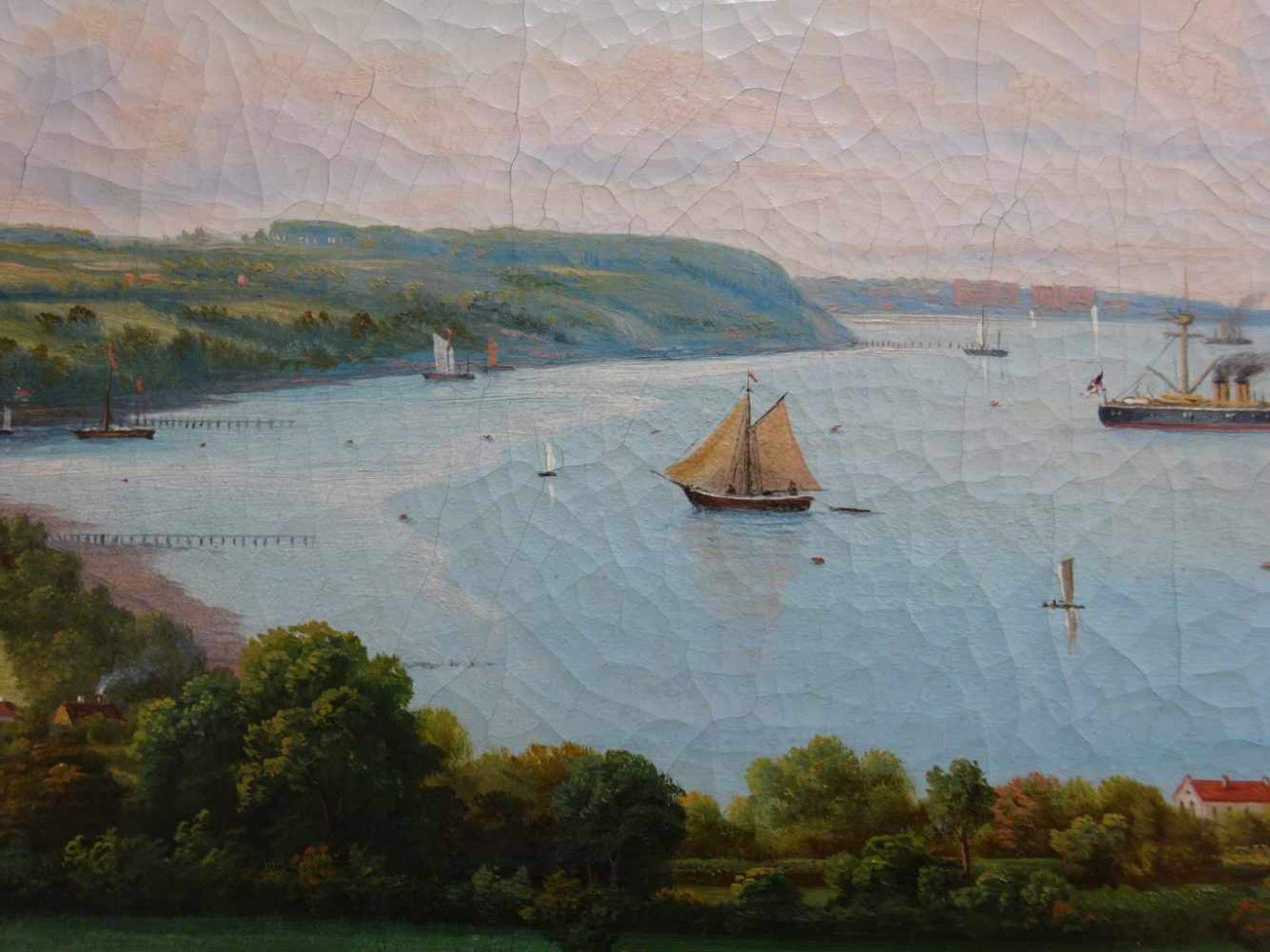 Dänische Kunst.- Anonym.-Bucht mit Schiffen. Öl auf Leinwand von 1889. Unten rechts - Bild 4 aus 7